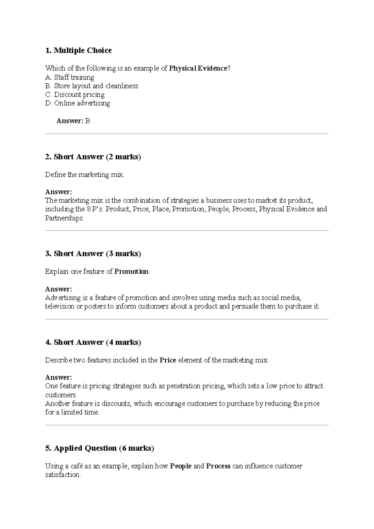BME ATAR NOTES COURSE 2: Marketing Mix & Physical Evidence Insights ...