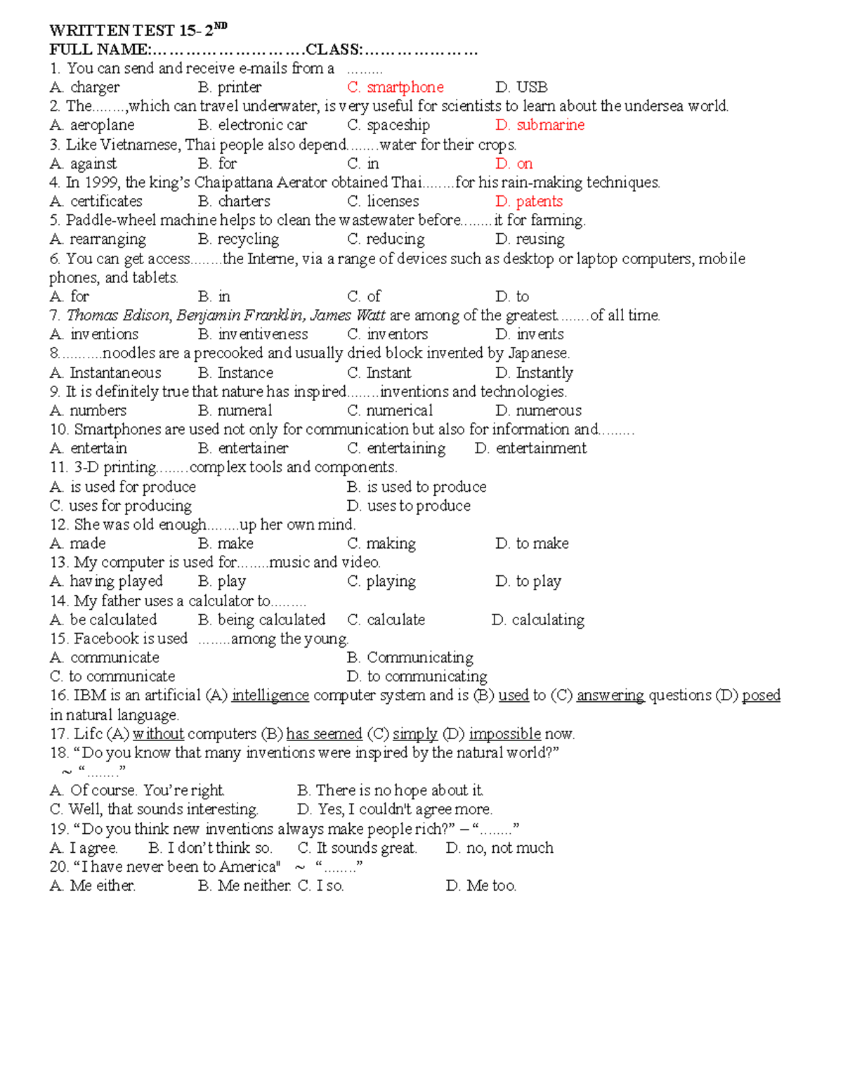 Written TEST 15-1 - Lecture notes 1 - WRITTEN TEST 15- 2ND FULL - Studocu