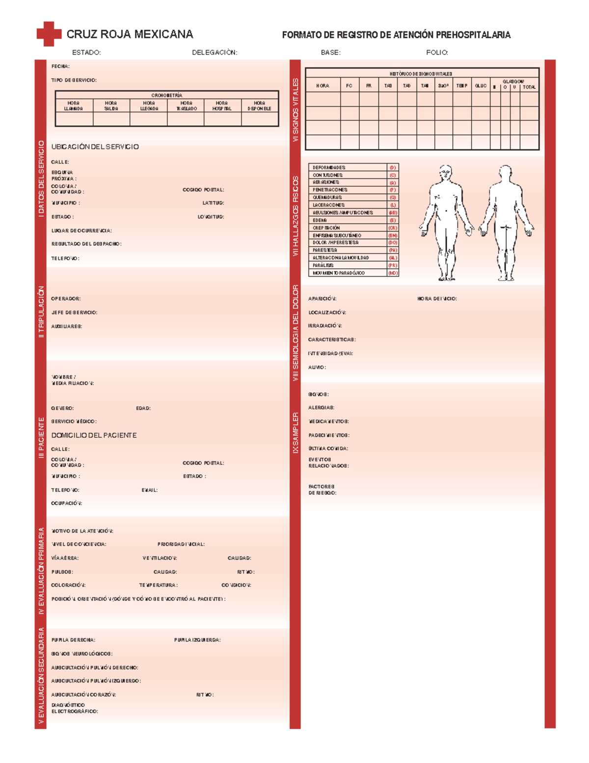 FRAP - Formato de Atención Prehospitalaria CRUZ ROJA MEXICANA - Document Preview