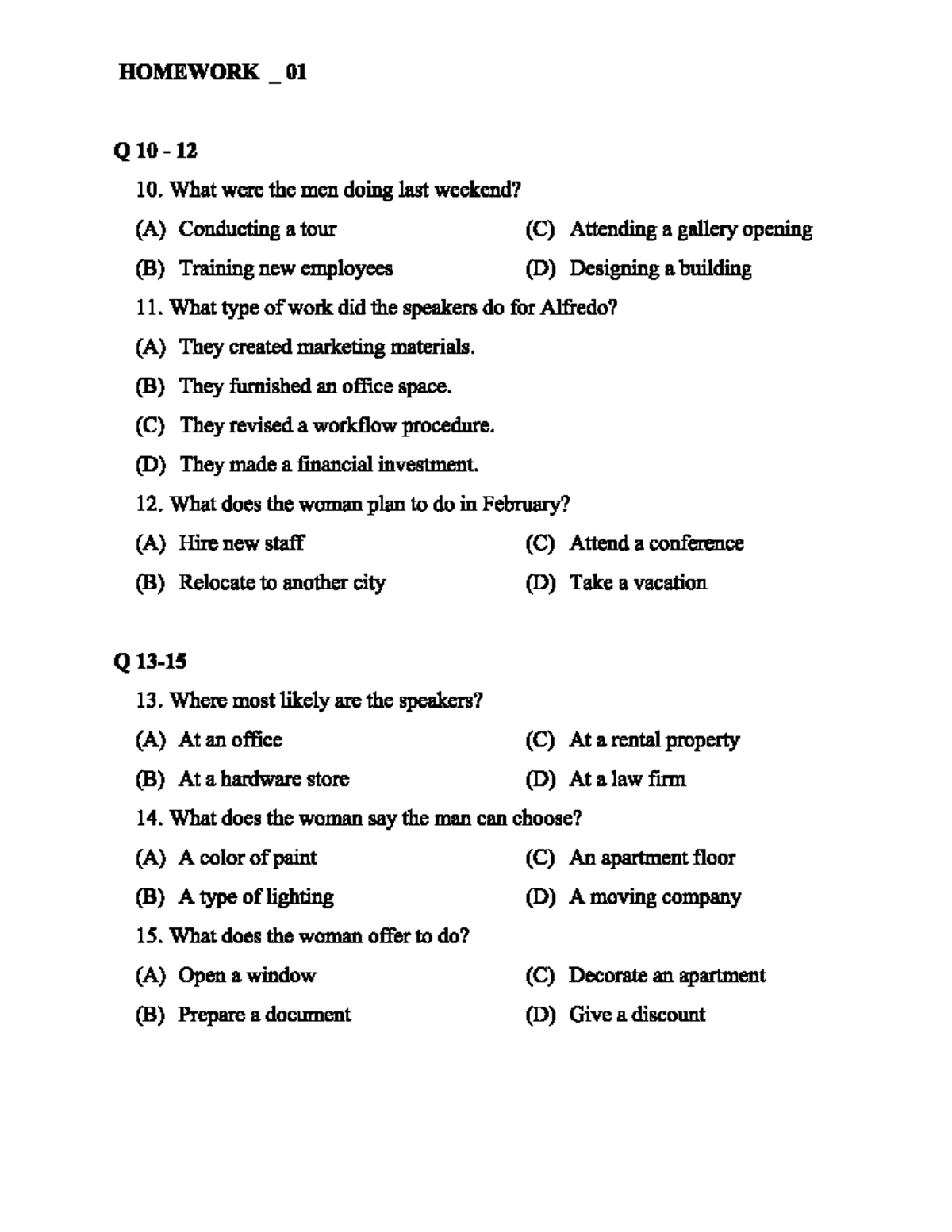Homework 01: Questions 10-24 Analysis and Answers - Studocu