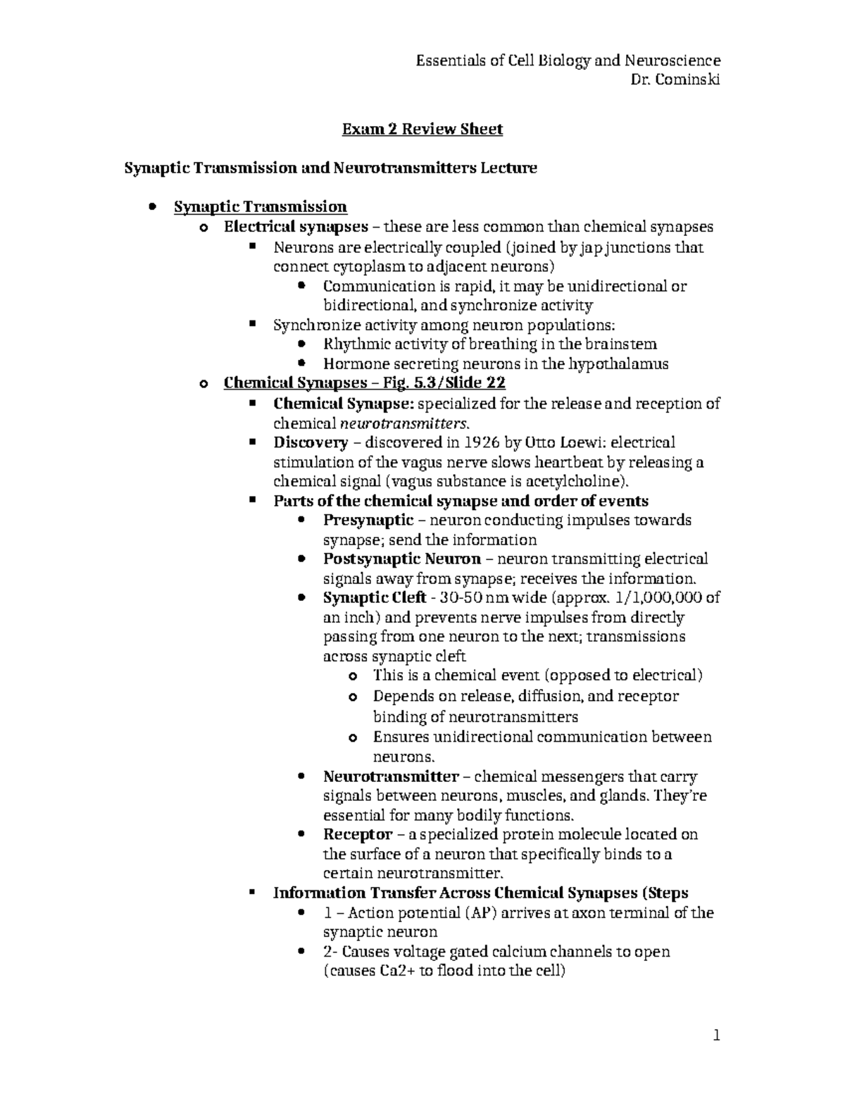 Exam 2 Review Sheet Essentials - Dr. Cominski Exam 2 Review Sheet ...