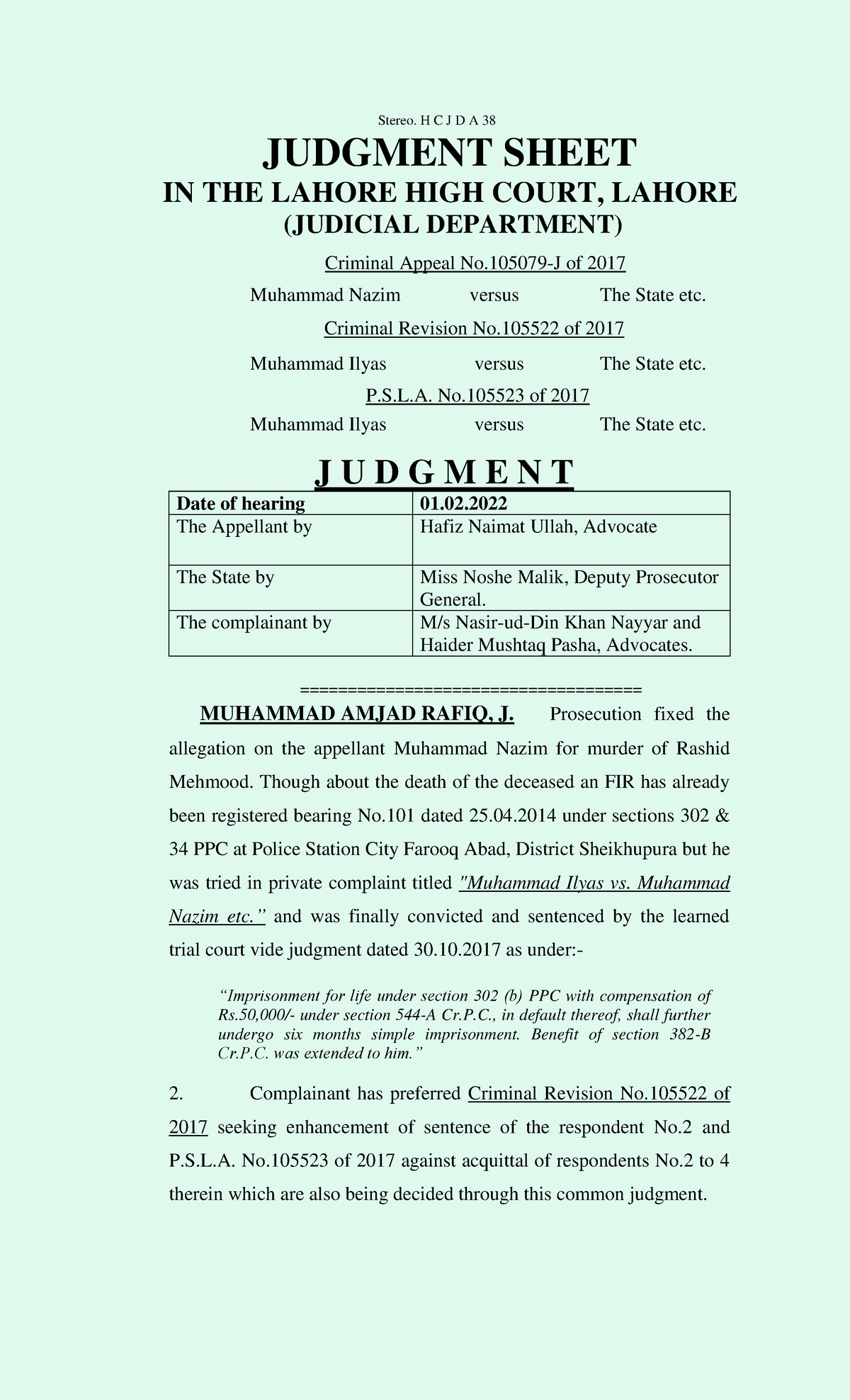 2022LHC810 - Lahore High Court Judgment on Criminal Appeal & Revision ...