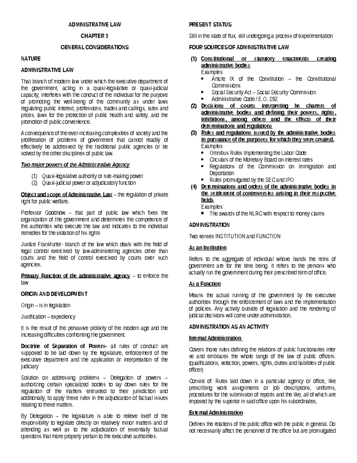 ADMINISTRATIVE LAW CHAPTER 1: GENERAL CONSIDERATIONS AND NATURE - Studocu