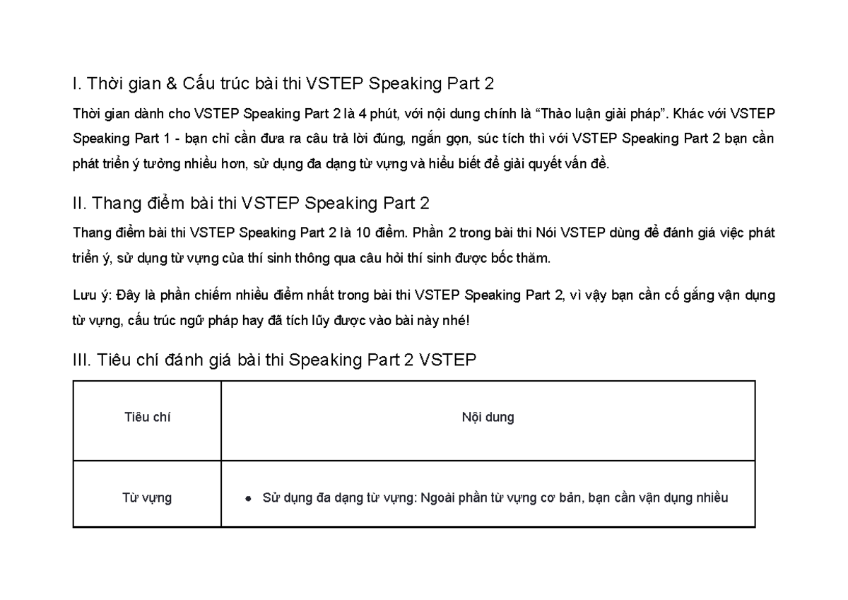TỔNG HỢP 10 CHỦ ĐỀ VSTEP Speaking Part 2 - Studocu