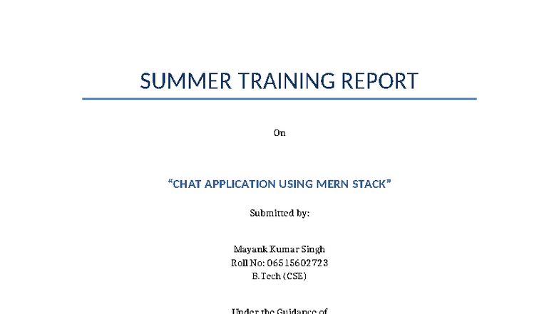 B.Tech (CSE) Summer Training Report on MERN Application Development ...