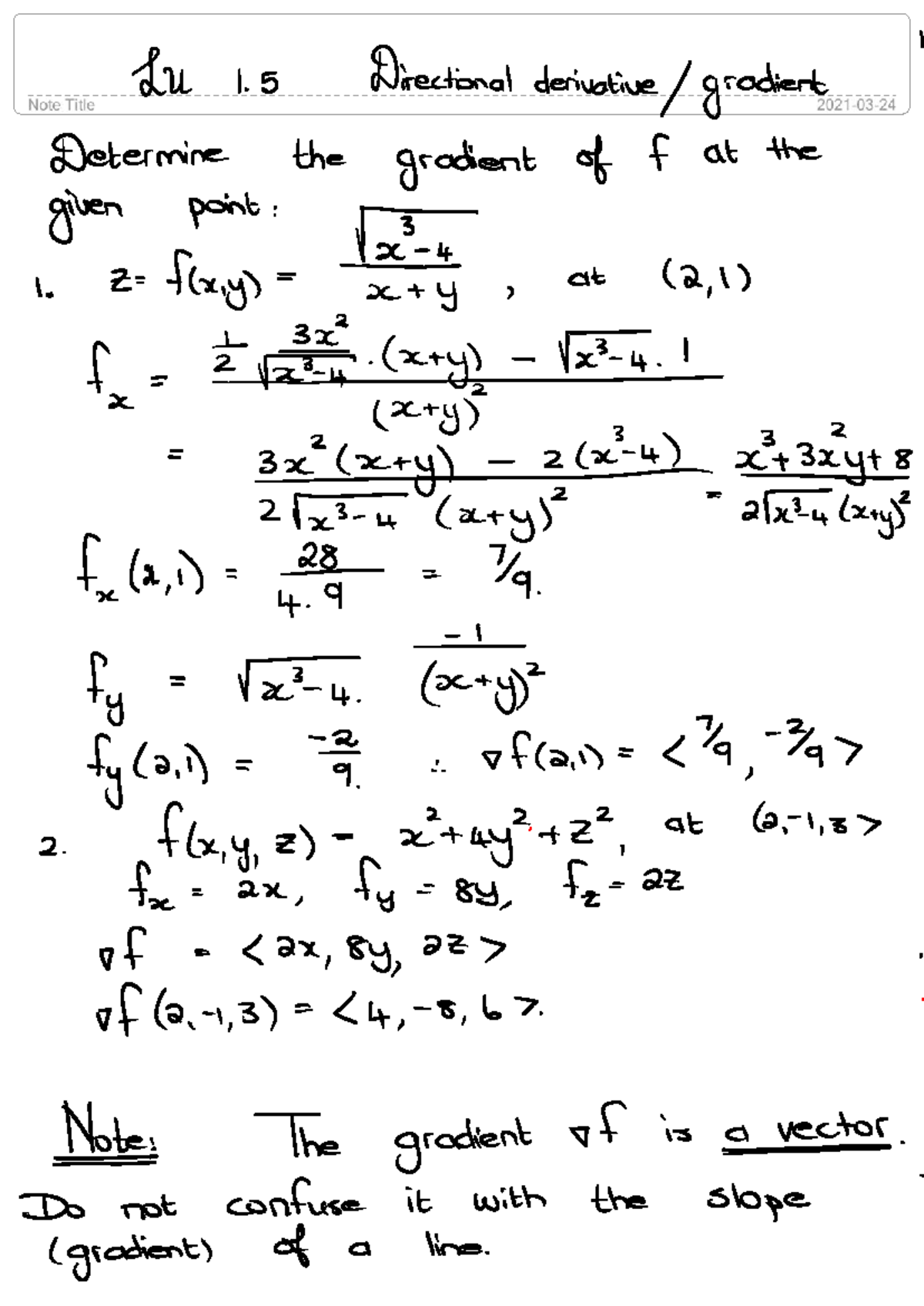 Unit 1.5 Notes: Directional Derivatives and Gradients - Studocu