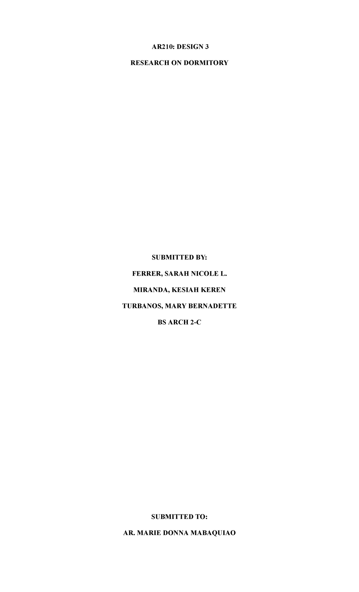 AR210 Design 3: Research on Dormitory Architecture and Standards - Document Preview