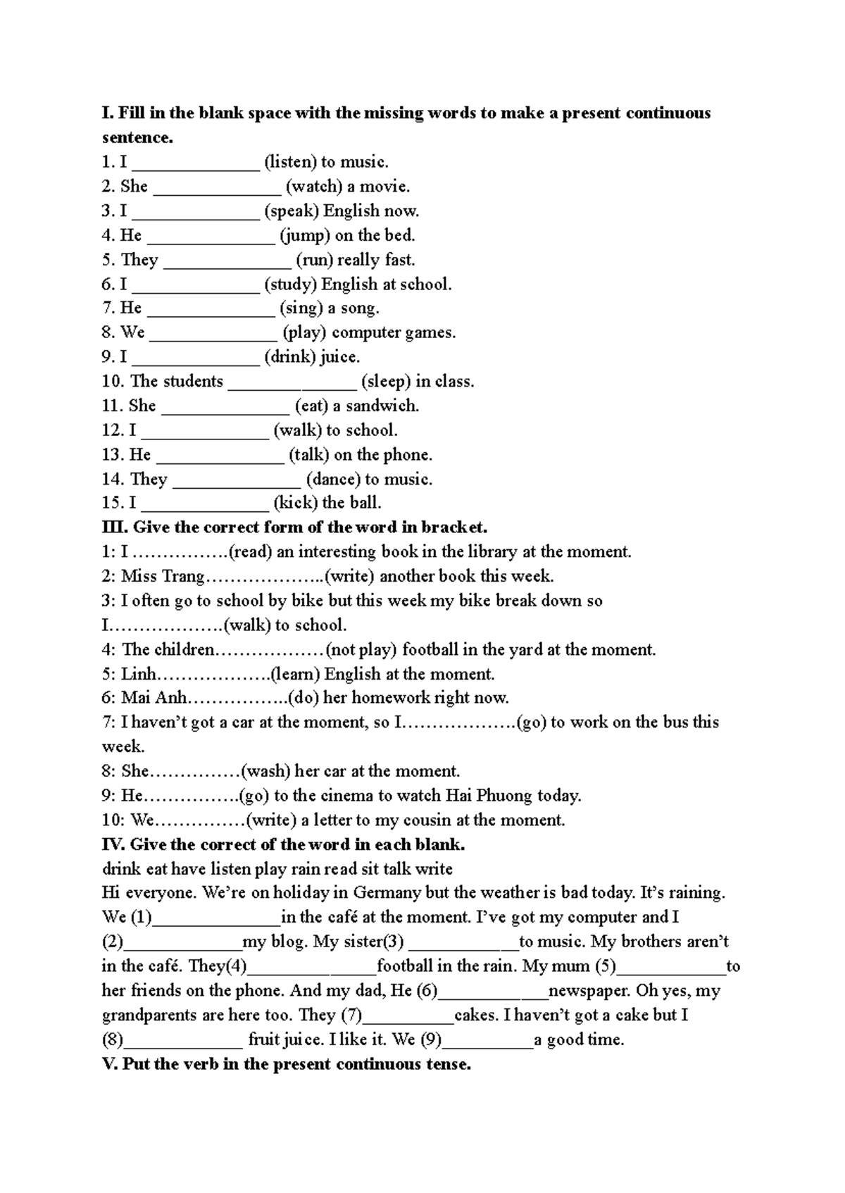 Present Continuous Tense Exercises (ENG101) - Studocu