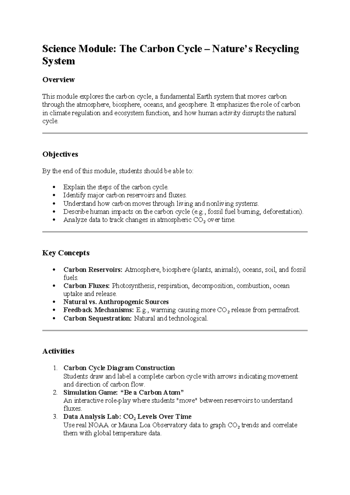 Science Module: Overview of the Carbon Cycle & Its Impact on Climate ...