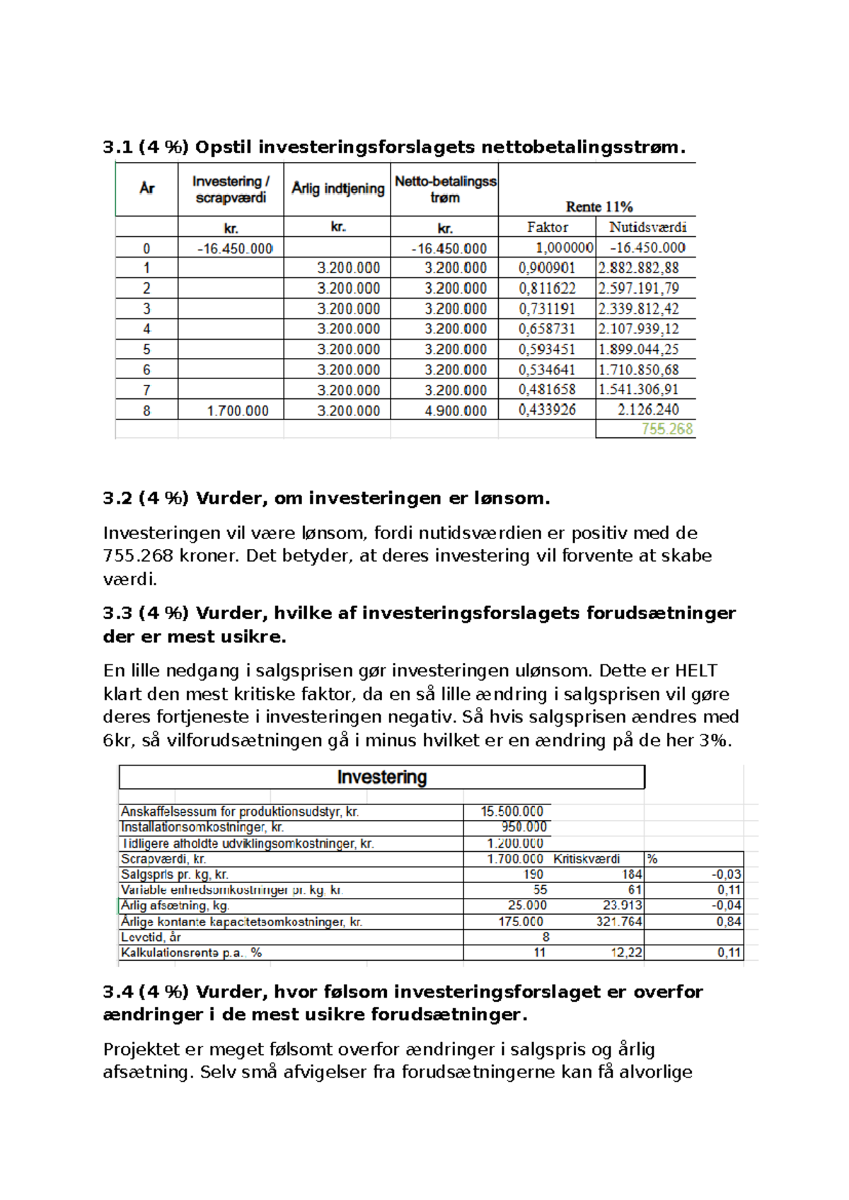 Investering og regnskab: Analyse af nettobetalingsstrøm og risici - Studocu