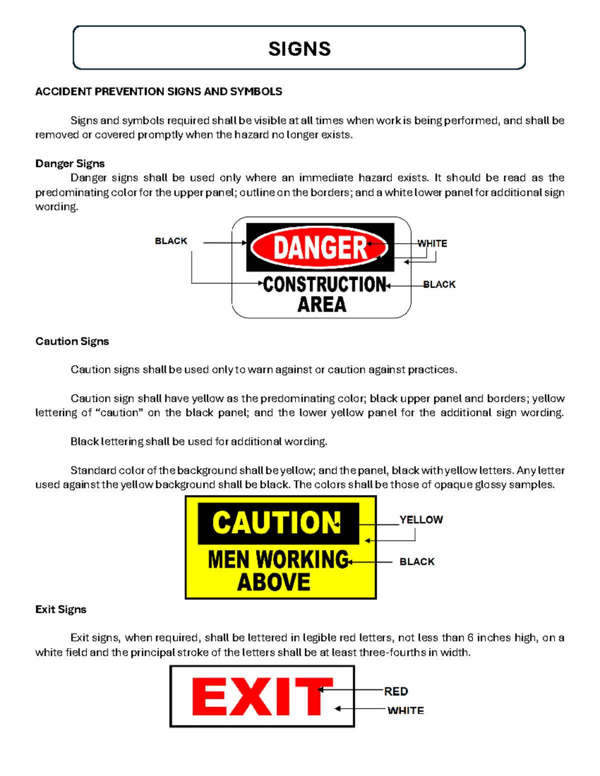 TLE-8-09-20 - Overview of Signage and Safety Instructions - Studocu