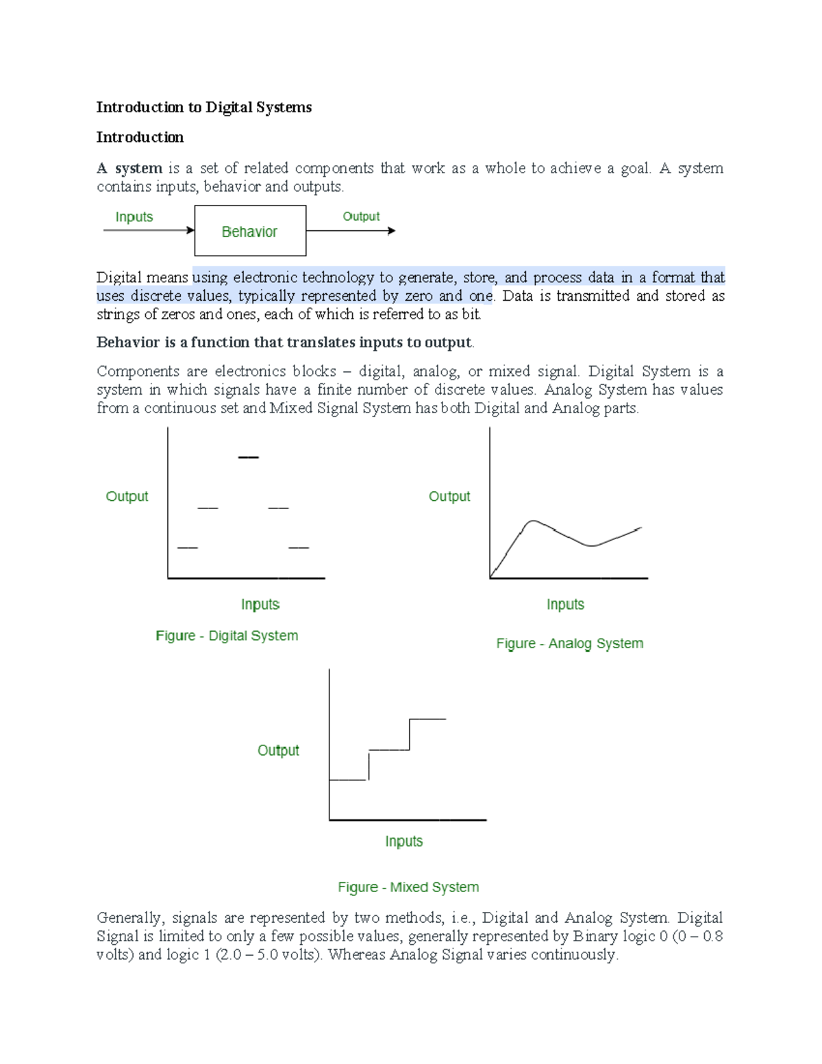 Introduction to Digital Systems: Key Concepts and Signals - Studocu