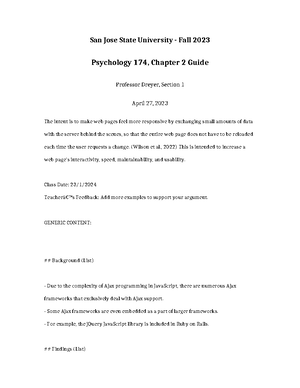 Psychology 174 Chapter 7 TEST - San Jose State University - Fall 2023 ...