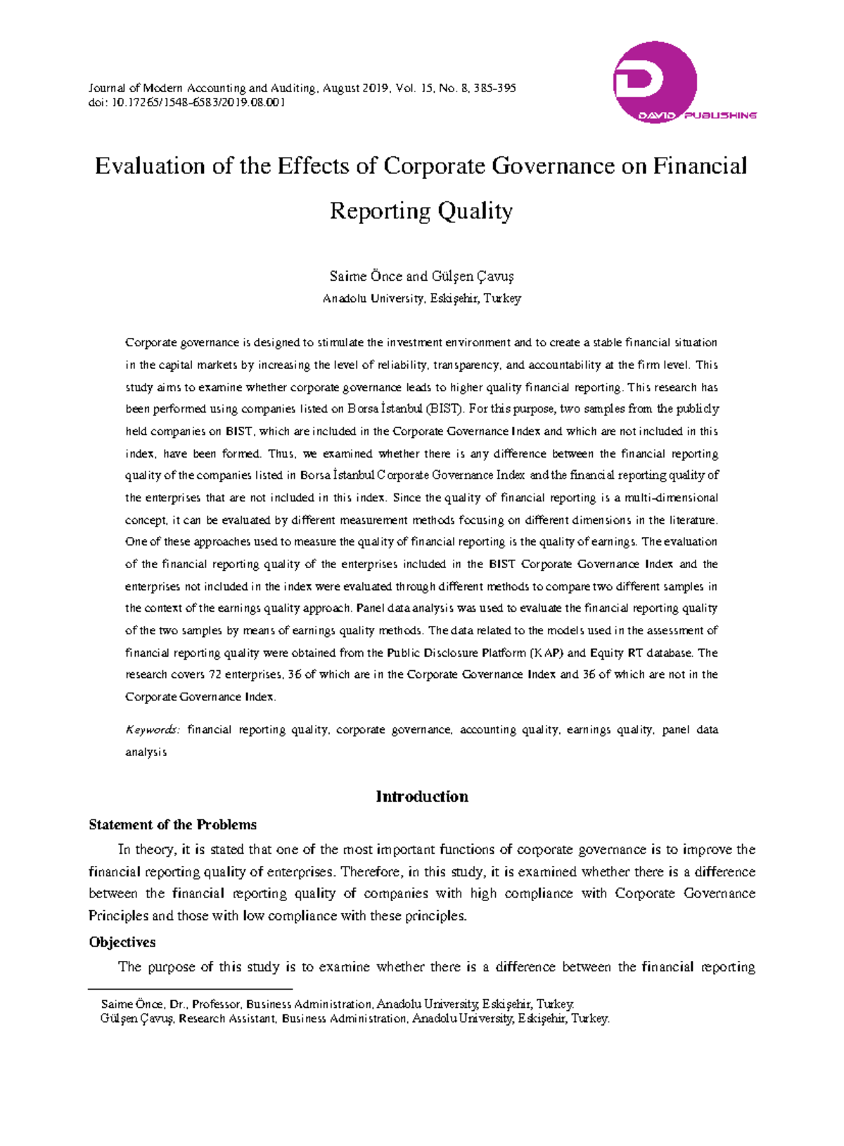 Evaluation of Corporate Governance Impact on Financial Reporting ...