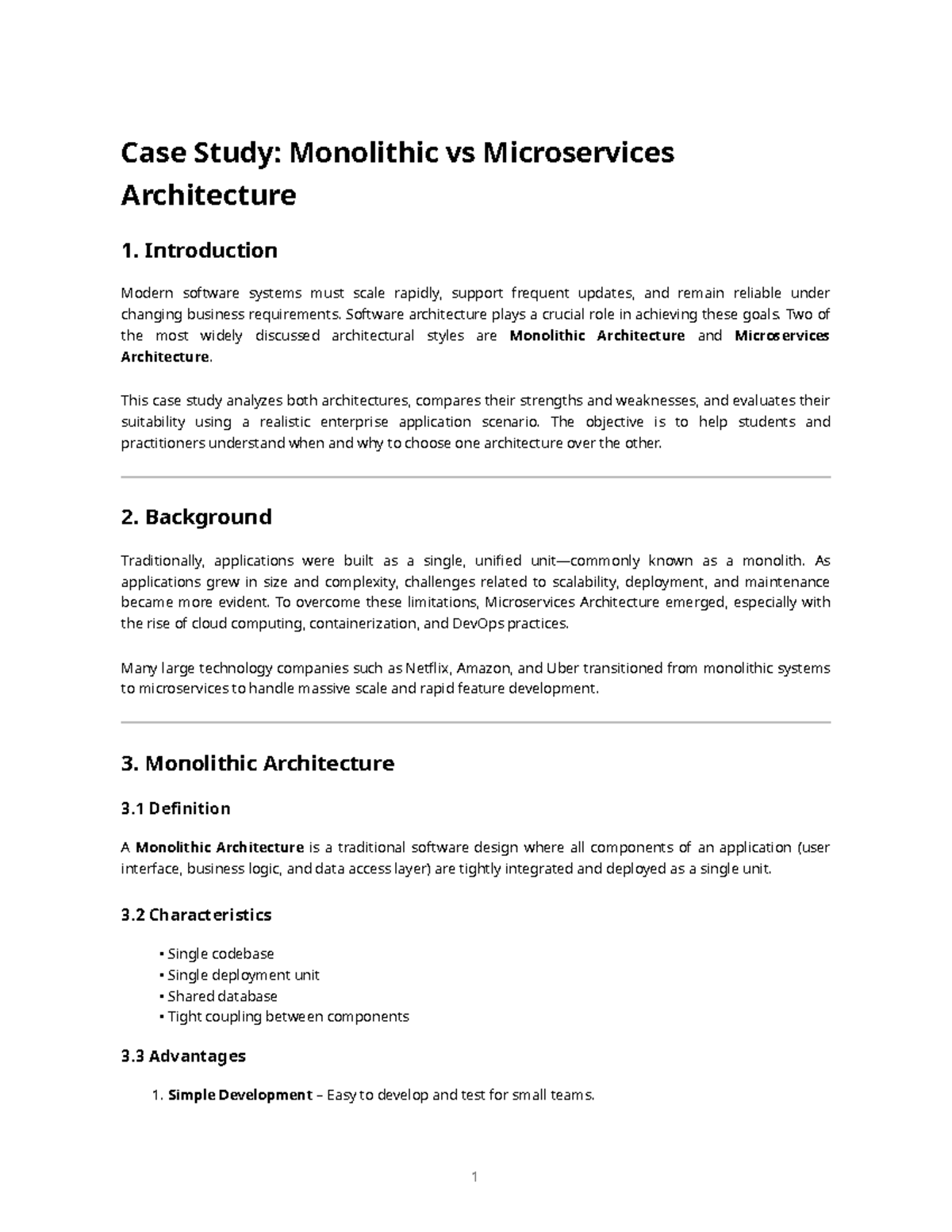 Case Study: Monolithic vs Microservices Architecture Analysis - Studocu
