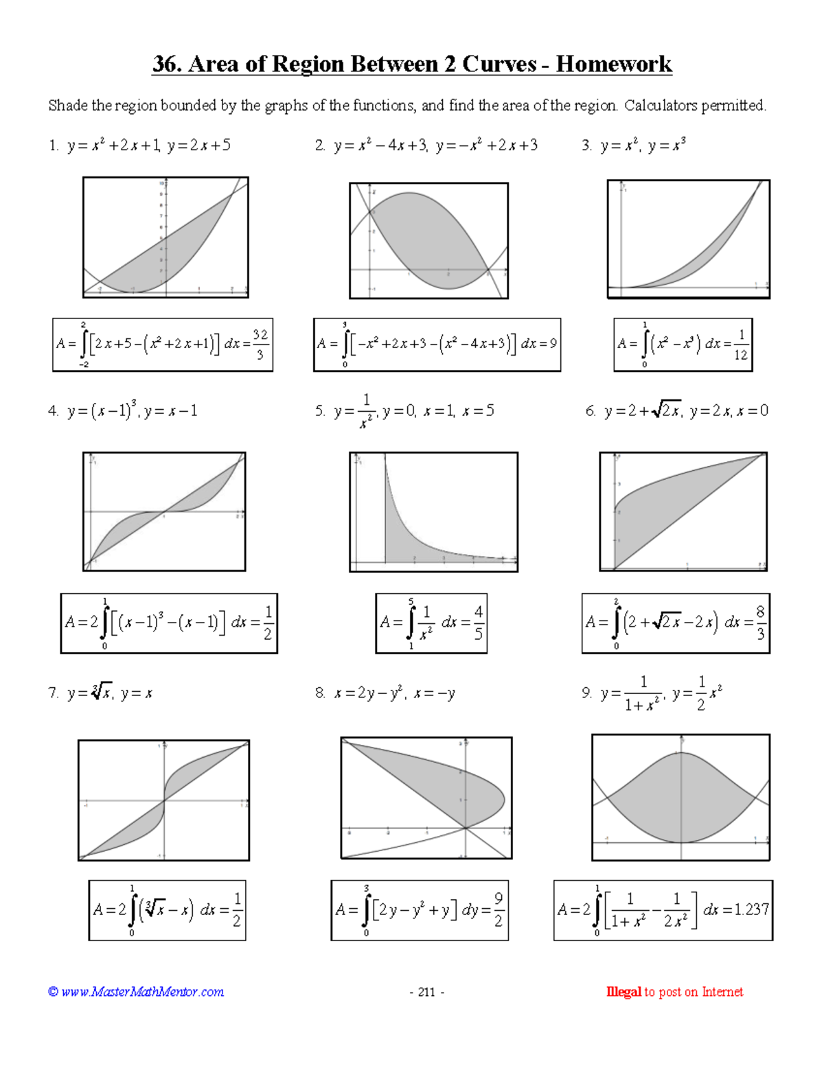 36. Area of Region Between 2 Curves - Homework Key - Studocu