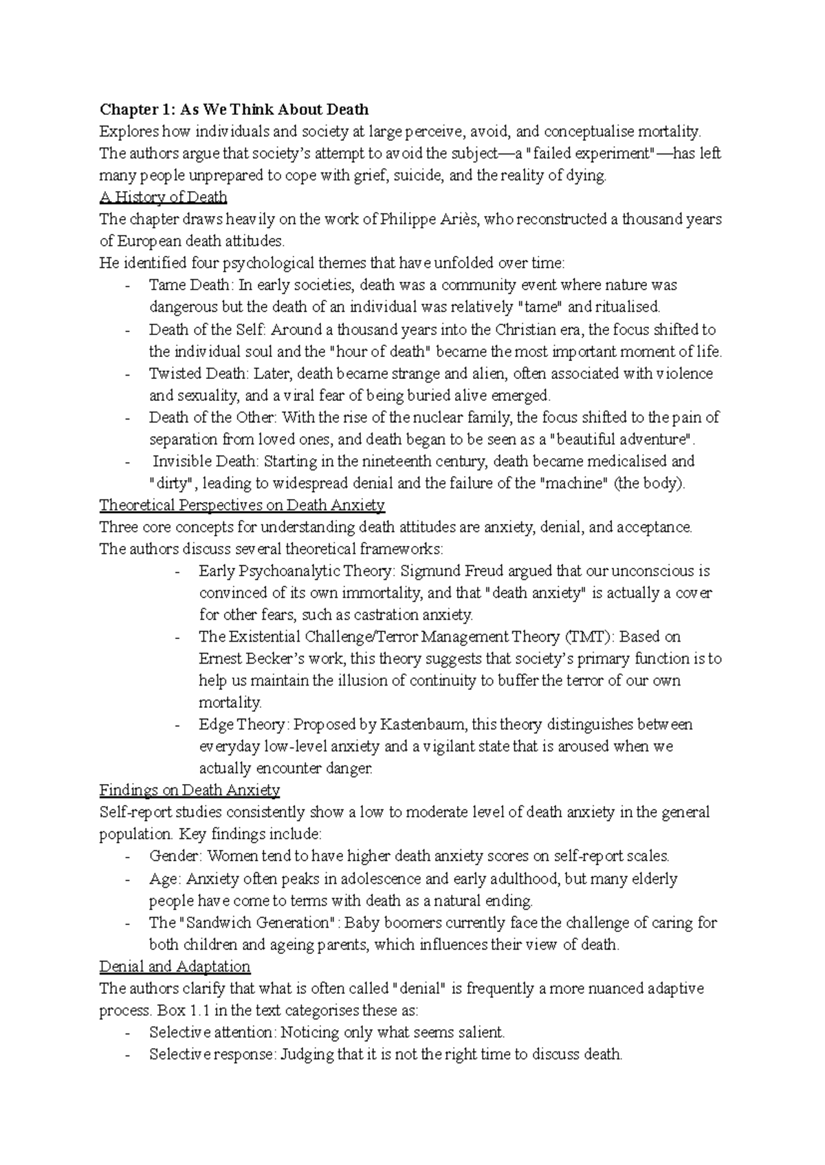 PSYC 3570 - Chapter 1: Understanding Death and Its Impact on Life - Studocu
