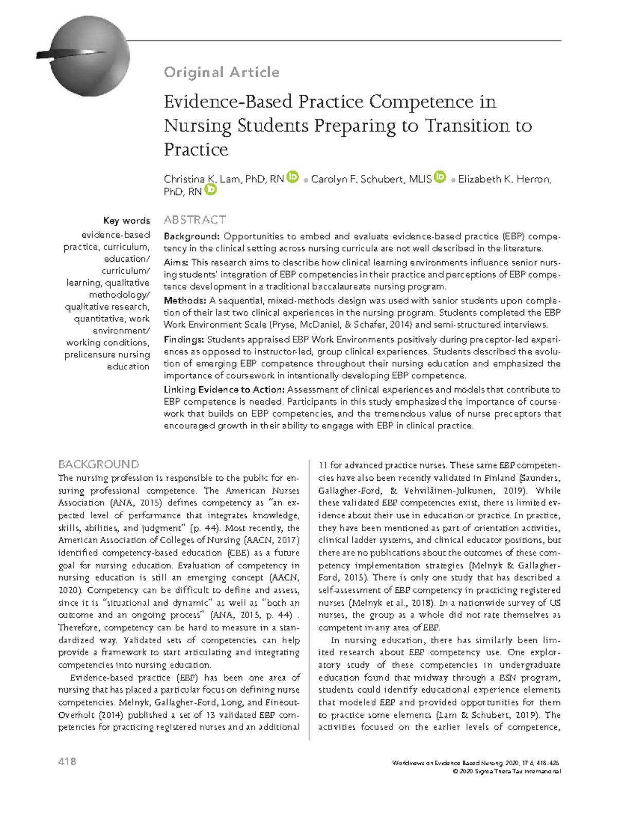 Evidence-Based Practice Competence in Nursing Students - Studocu