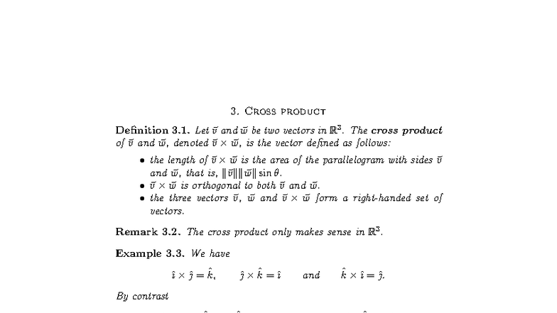 MIT18.022F10 Cross Product and Matrix Definitions - Part 1 - Studocu