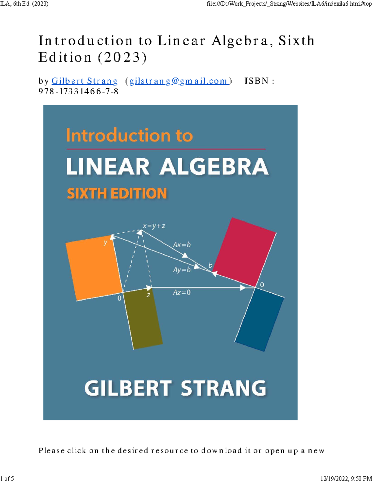 ILA 6th Ed. (2023) - Introduction to Linear Algebra Resources