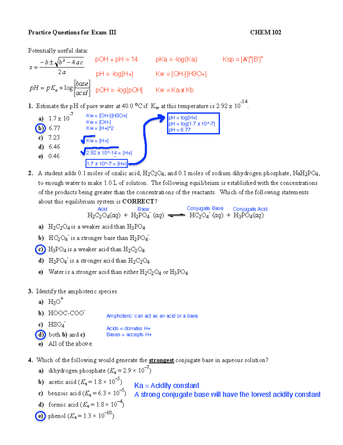 Chem 102 Practice Questions Exam 3 - Practice Questions for Exam III ...