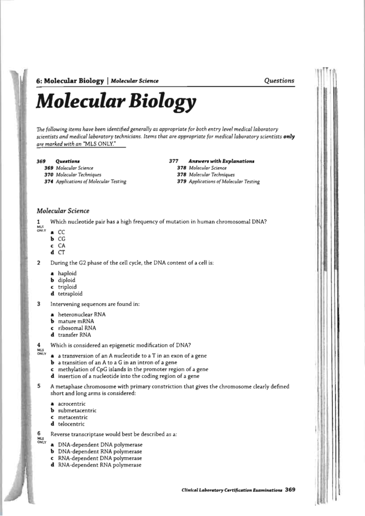 Molecular Biology I - MLS Exam Questions and Answers Guide - Studocu