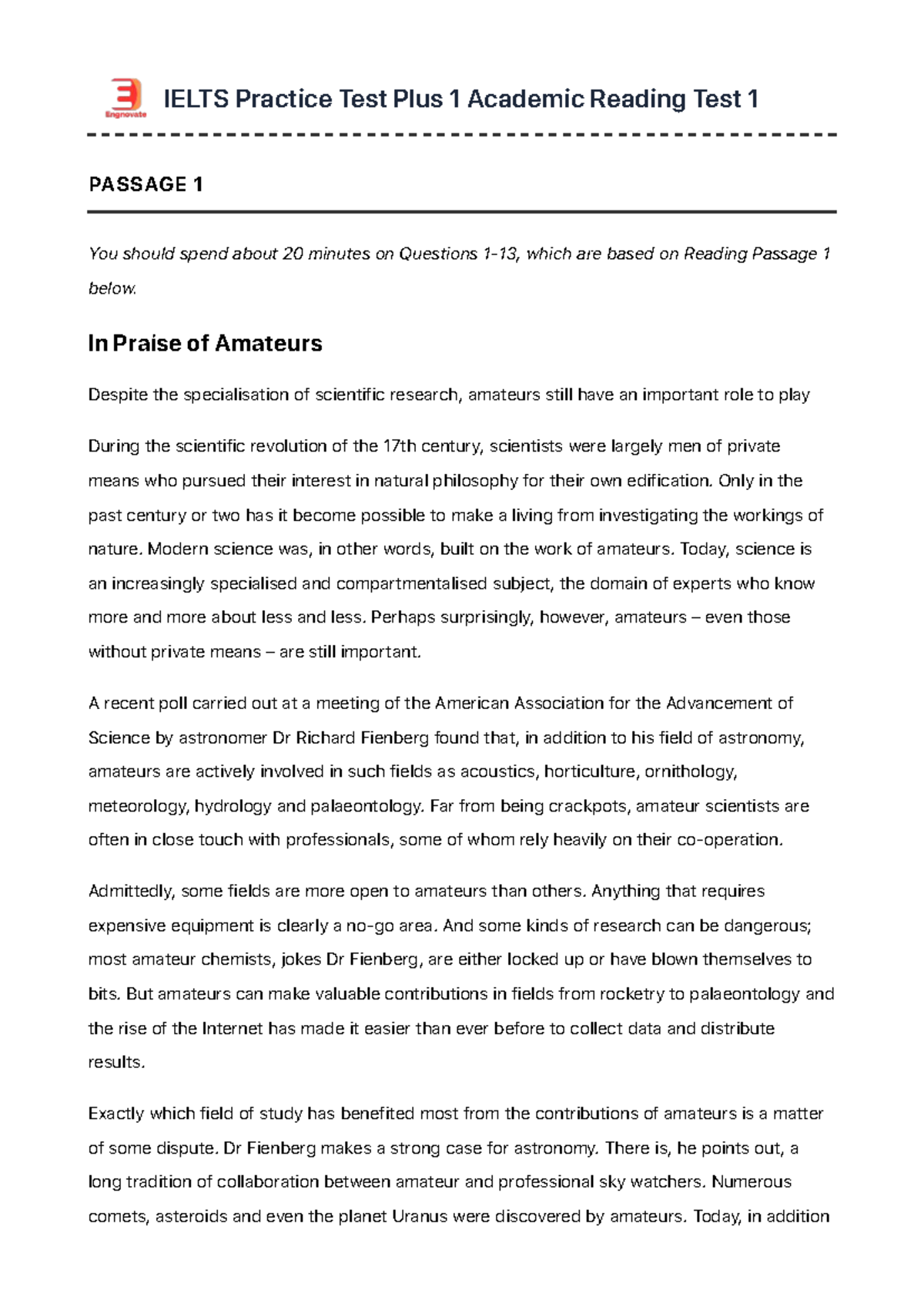 IELTS Practice Test Plus 1: Academic Reading Test 1 Overview - Studocu