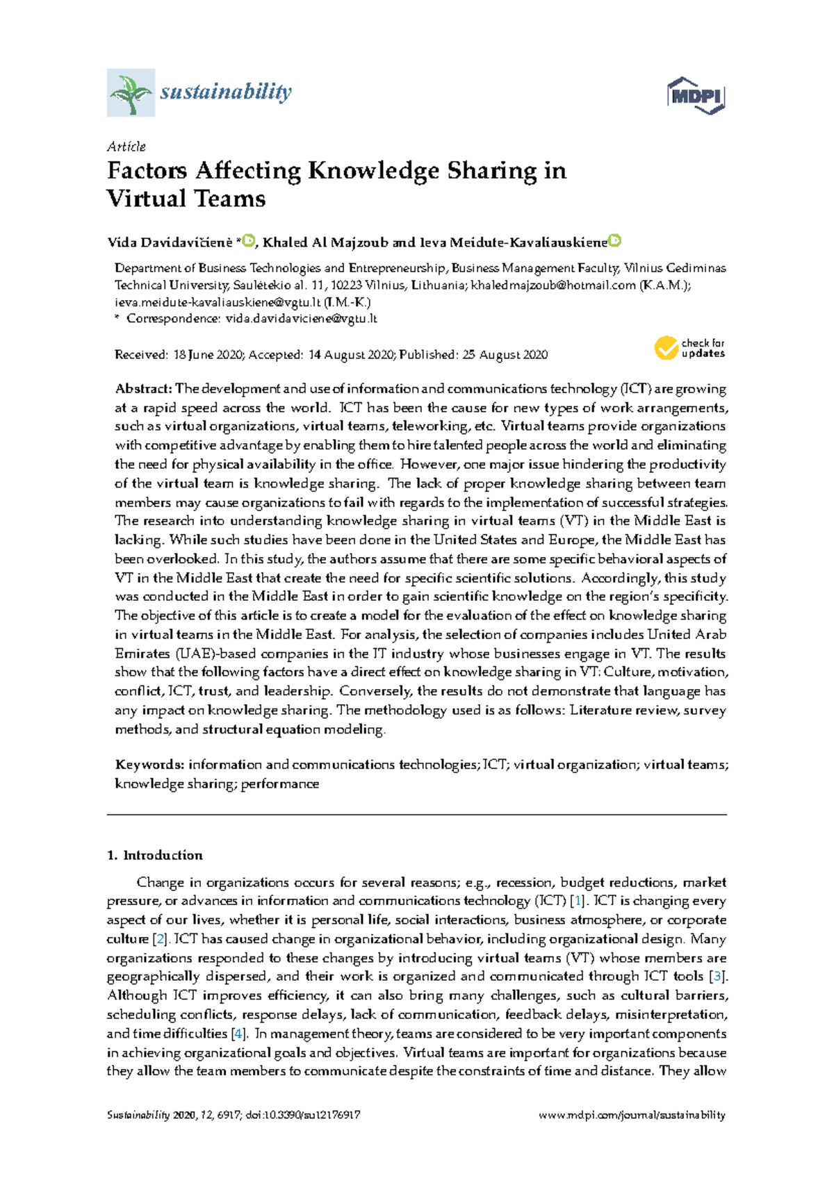 Factors Influencing Knowledge Sharing in Virtual Teams (BUS 202) - Studocu