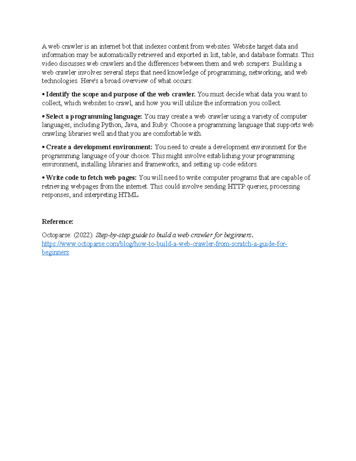CS 3308 Discussion Forum Unit 7 - A web crawler is an internet bot that ...