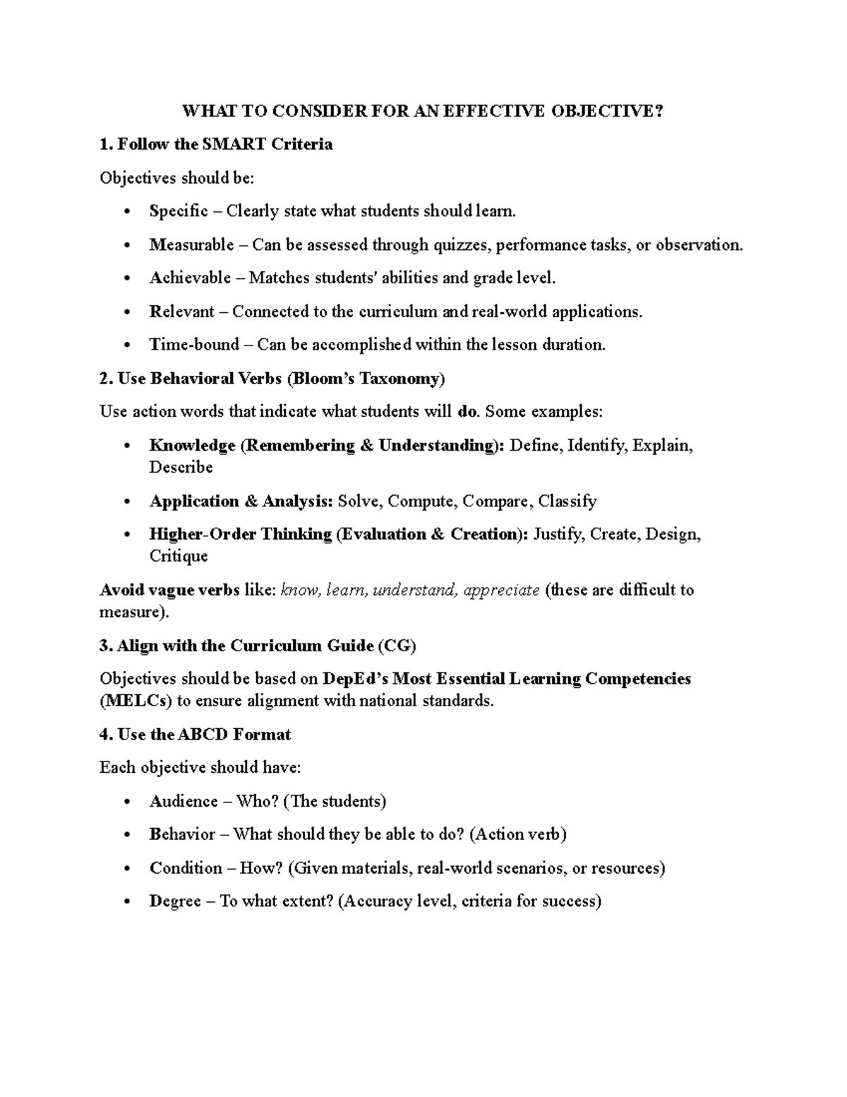 Effective Objectives: A Guide to SMART Criteria and ABCD Format - Studocu