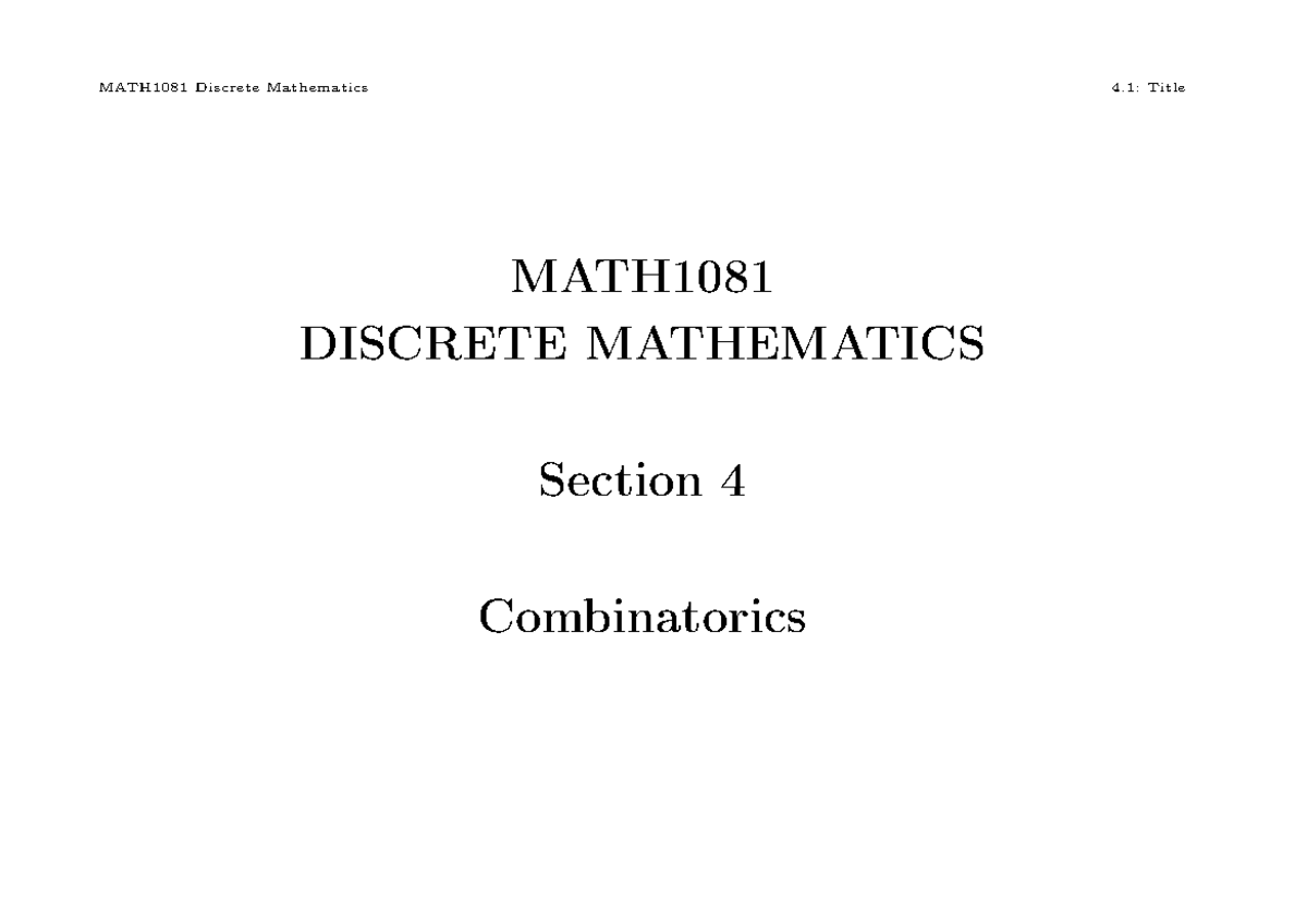 MATH1081 Discrete Mathematics Chapter 4: Combinatorics Problems - Studocu