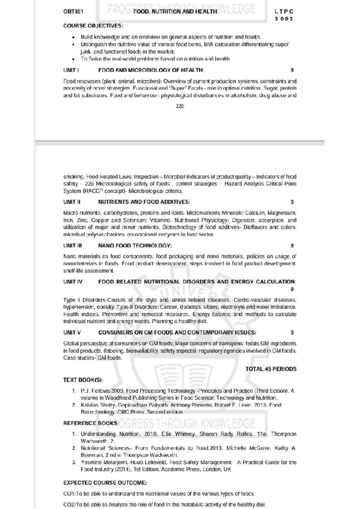 OBT351 - FOOD NUTRITION & HEALTH Syllabus Overview and Objectives - Studocu