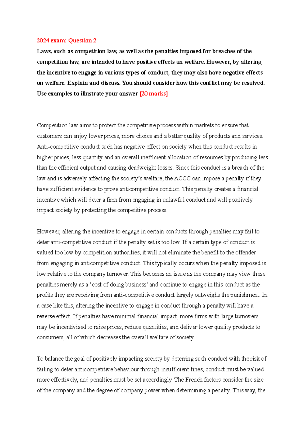 2024 Q2 & 2023 Q1 - Competition Law Practice Essay Insights - Studocu