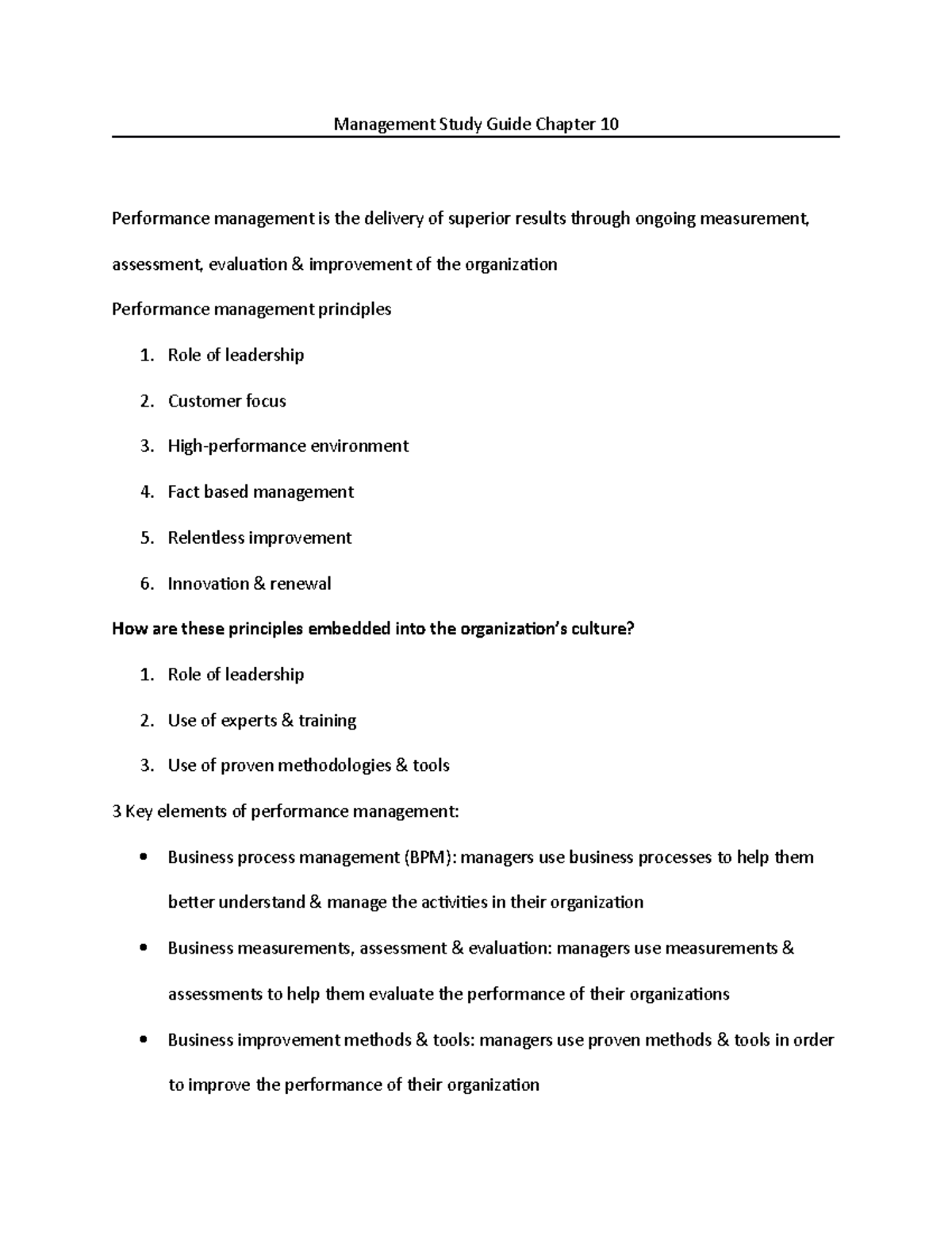 MGMT Study Guide Ch. 10 - Professor Vogelmann - Management Study Guide ...