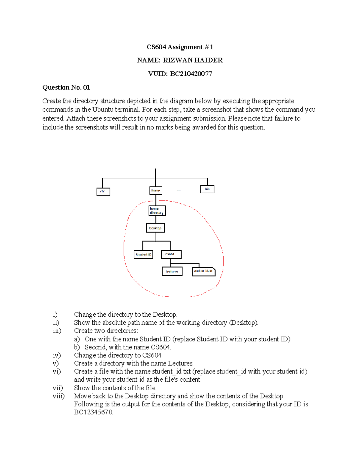 CS604 Assignment 1: Directory Structure Creation in Ubuntu Terminal ...