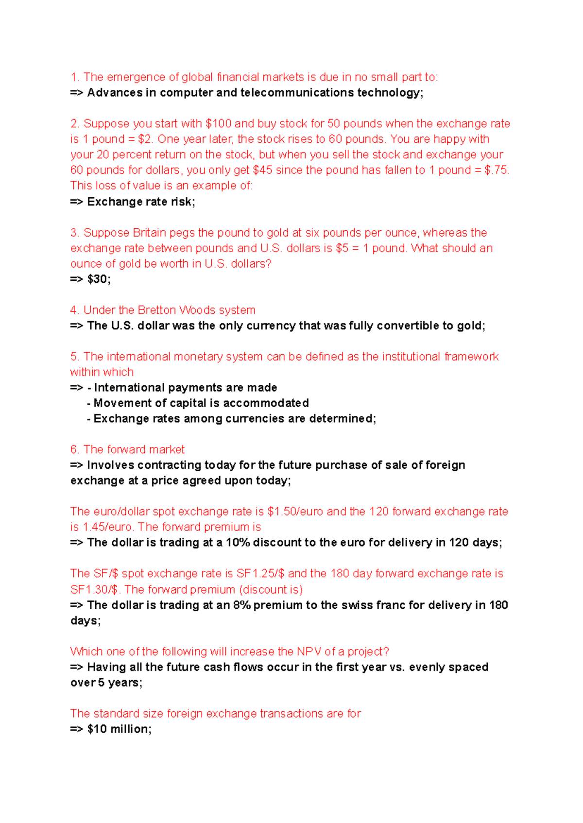 IBF301 - Midterm - Key Concepts and Answers in Global Finance - Studocu