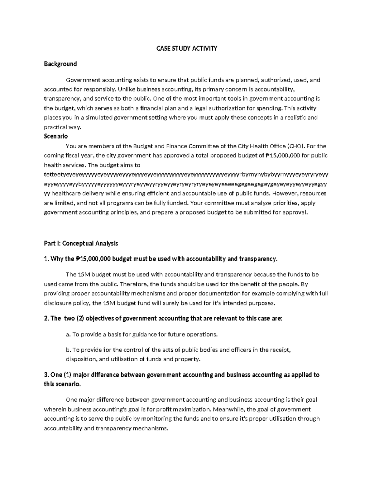 CASE STUDY ACTIVITY: Budgeting for Public Health Services - Studocu