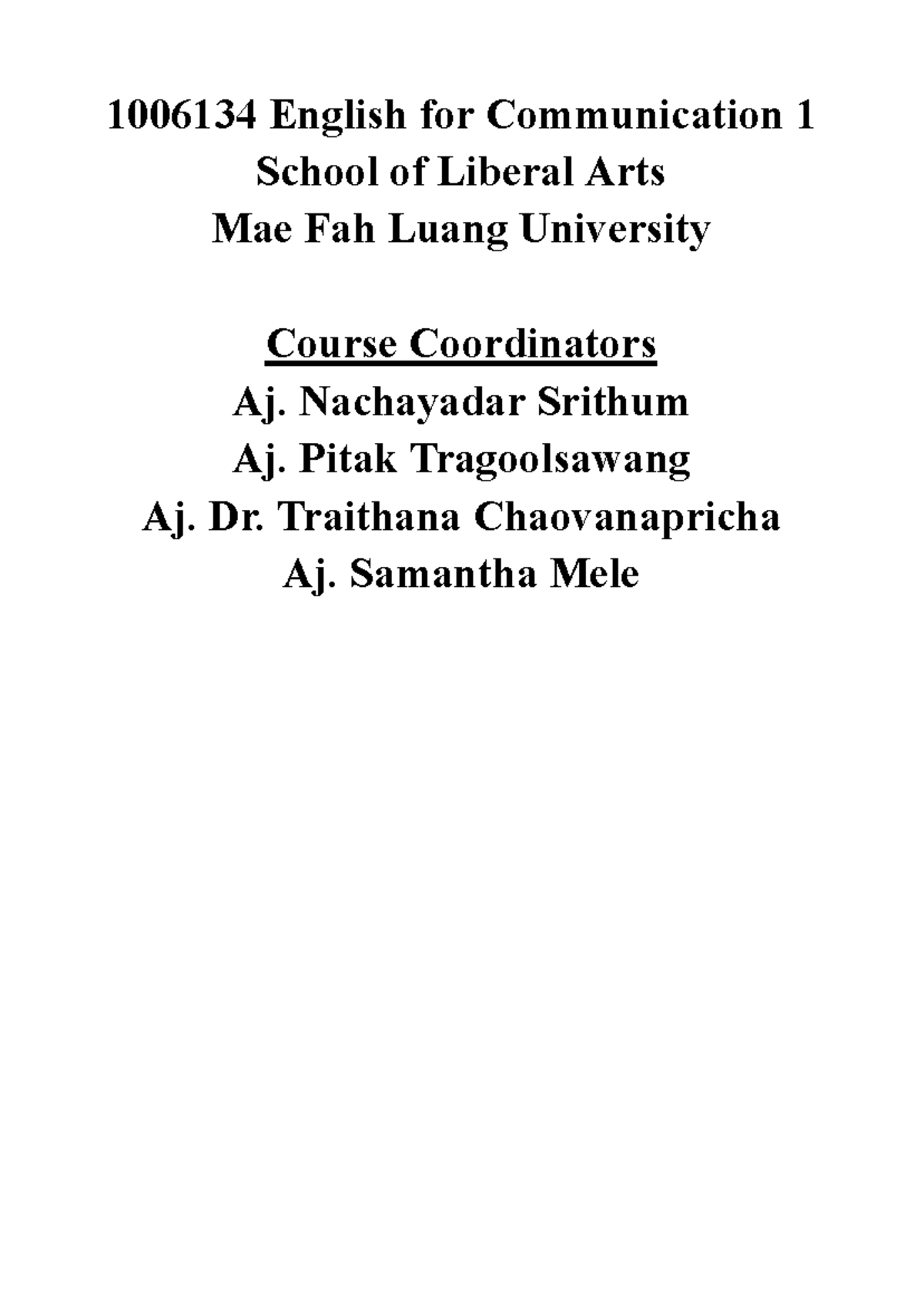 1006134 English for Communication 1: Comprehensive Course Guide - Studocu