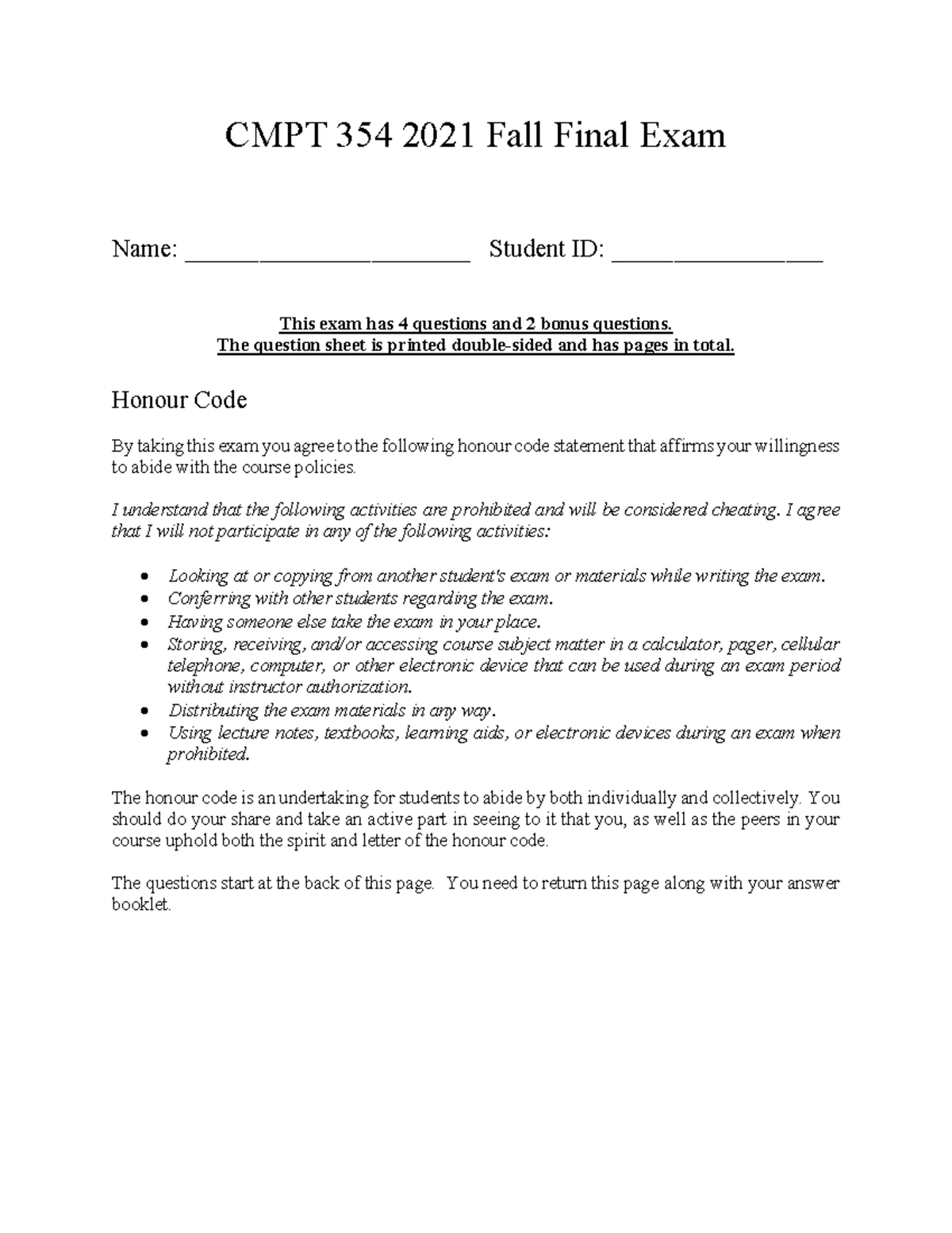 CMPT 354 Midterm I Sample Problems and Solutions - Studocu