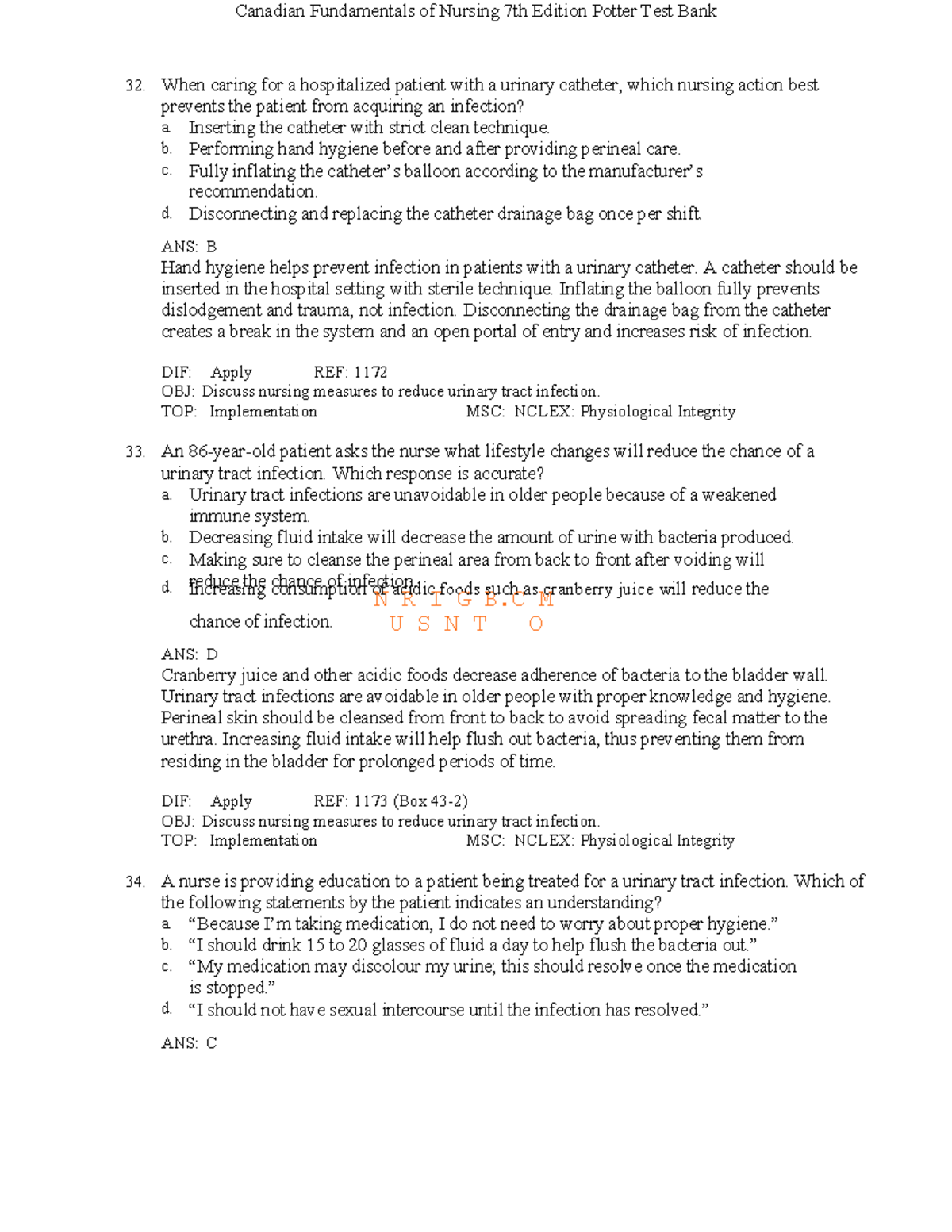 Canadian Fundamentals of Nursing 7th Ed. Potter Test Bank Insights ...