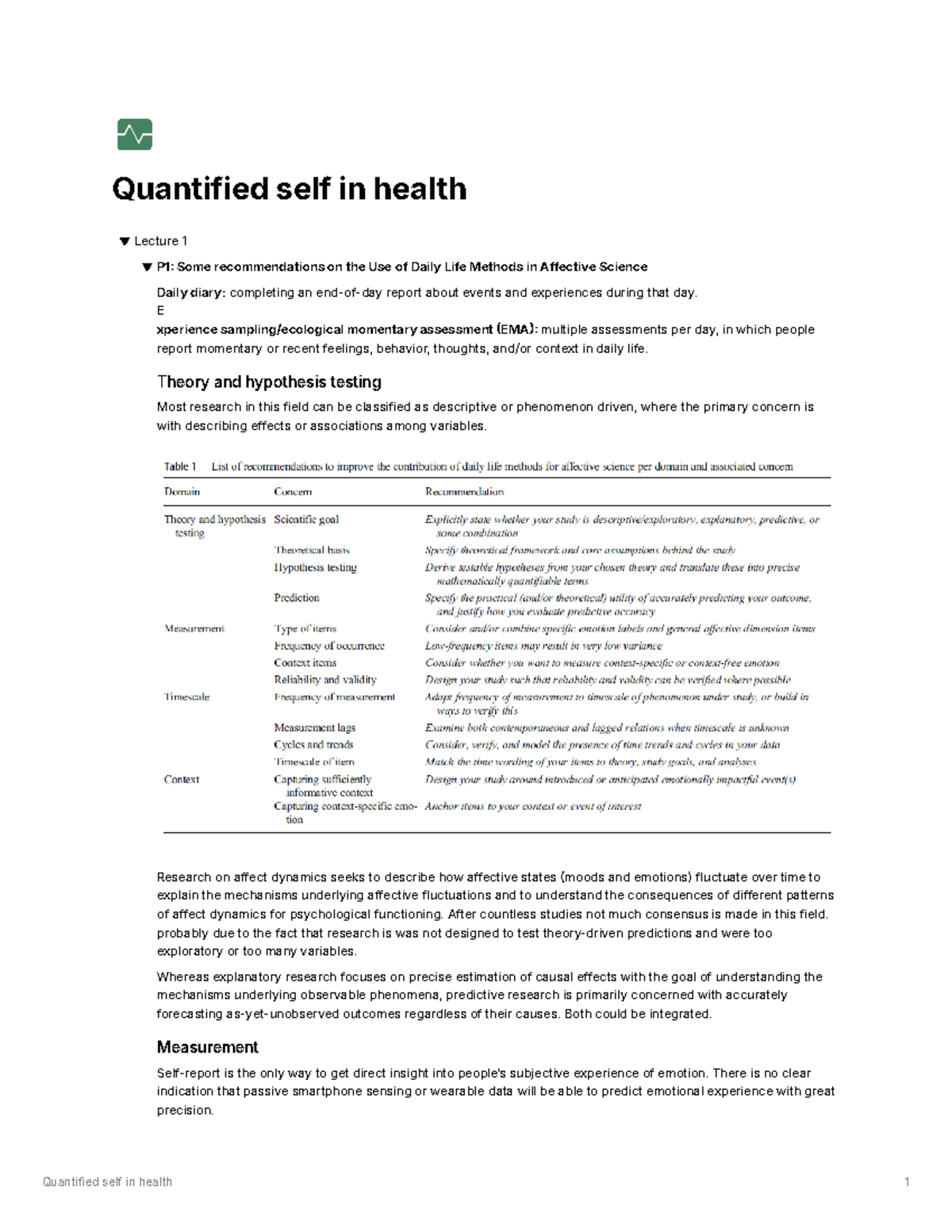 Summary of Quantified Self in Health: Lecture on Daily Life Methods ...