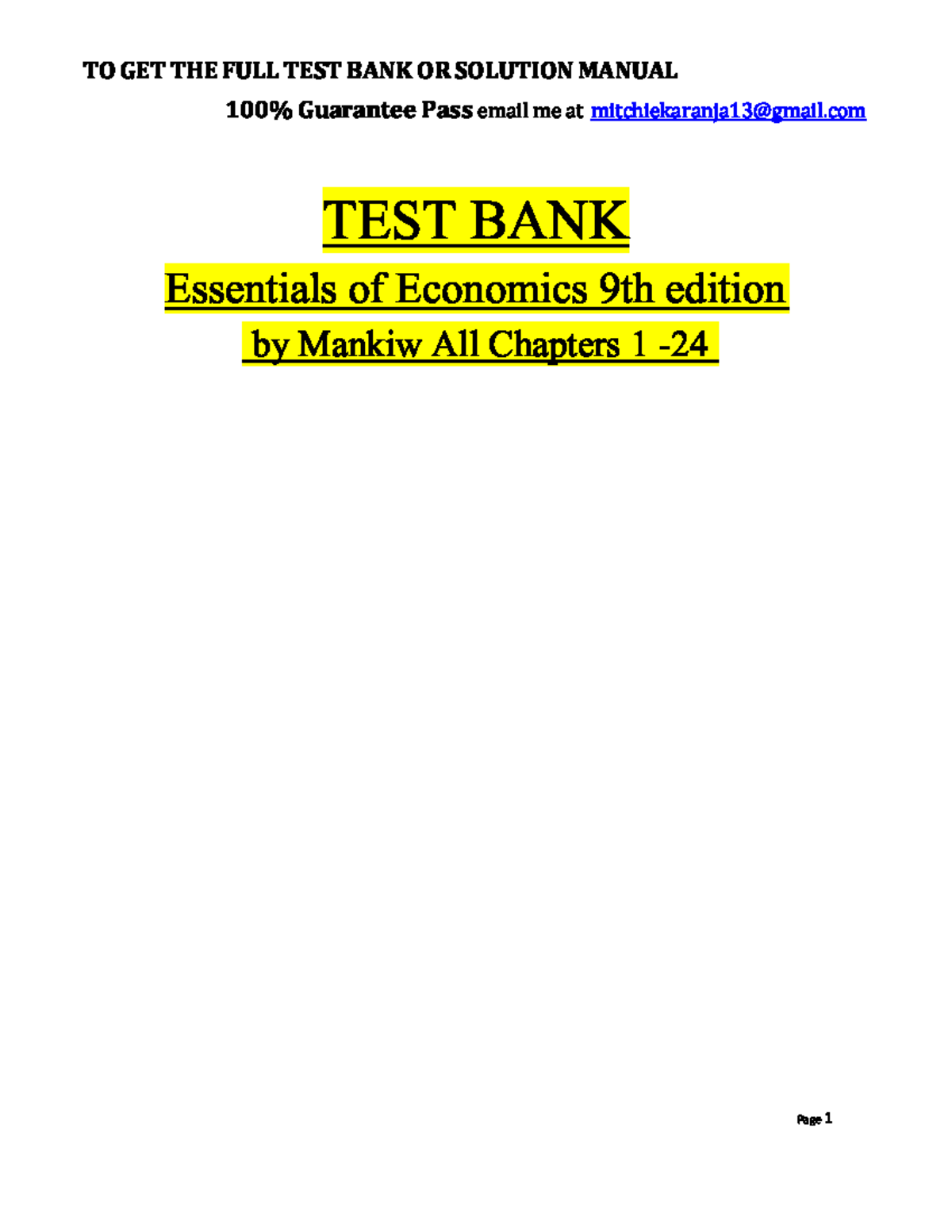 Test Bank For Essentials of Economics, 8th Edition By Mankiw. chapter 1 ...