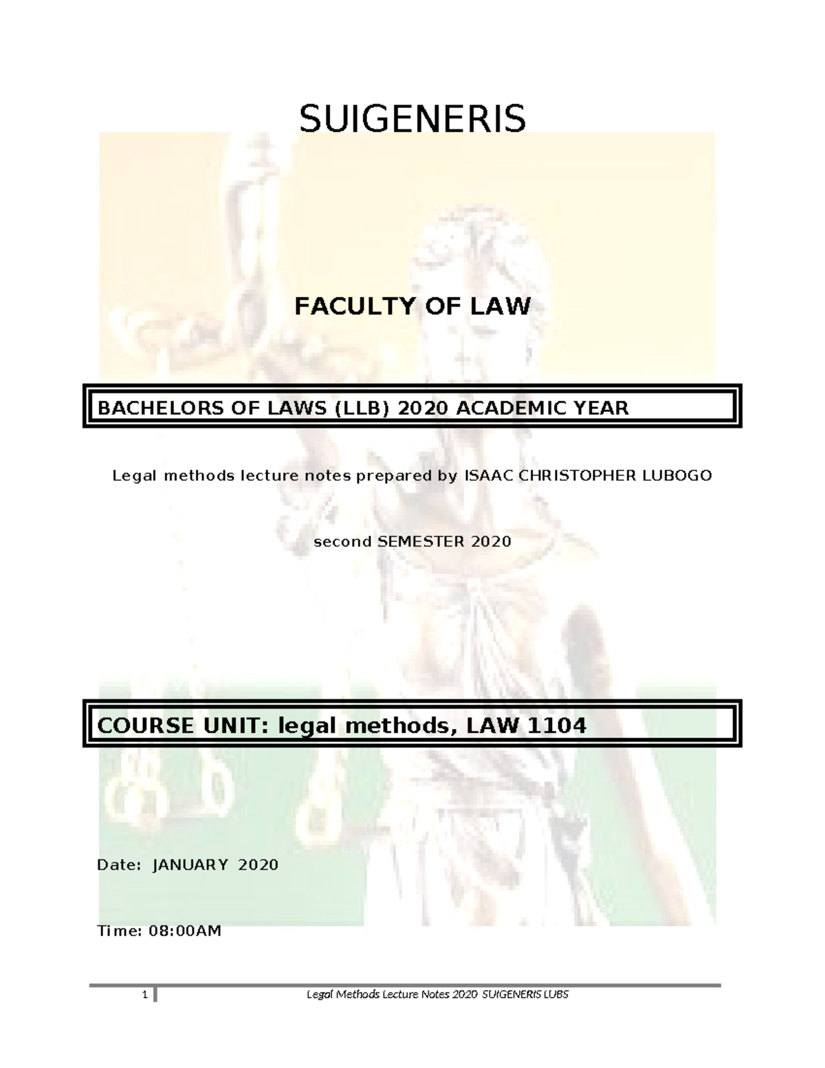 Legal Methods Lecture Notes: Statutory Interpretation Approaches (LAW ...