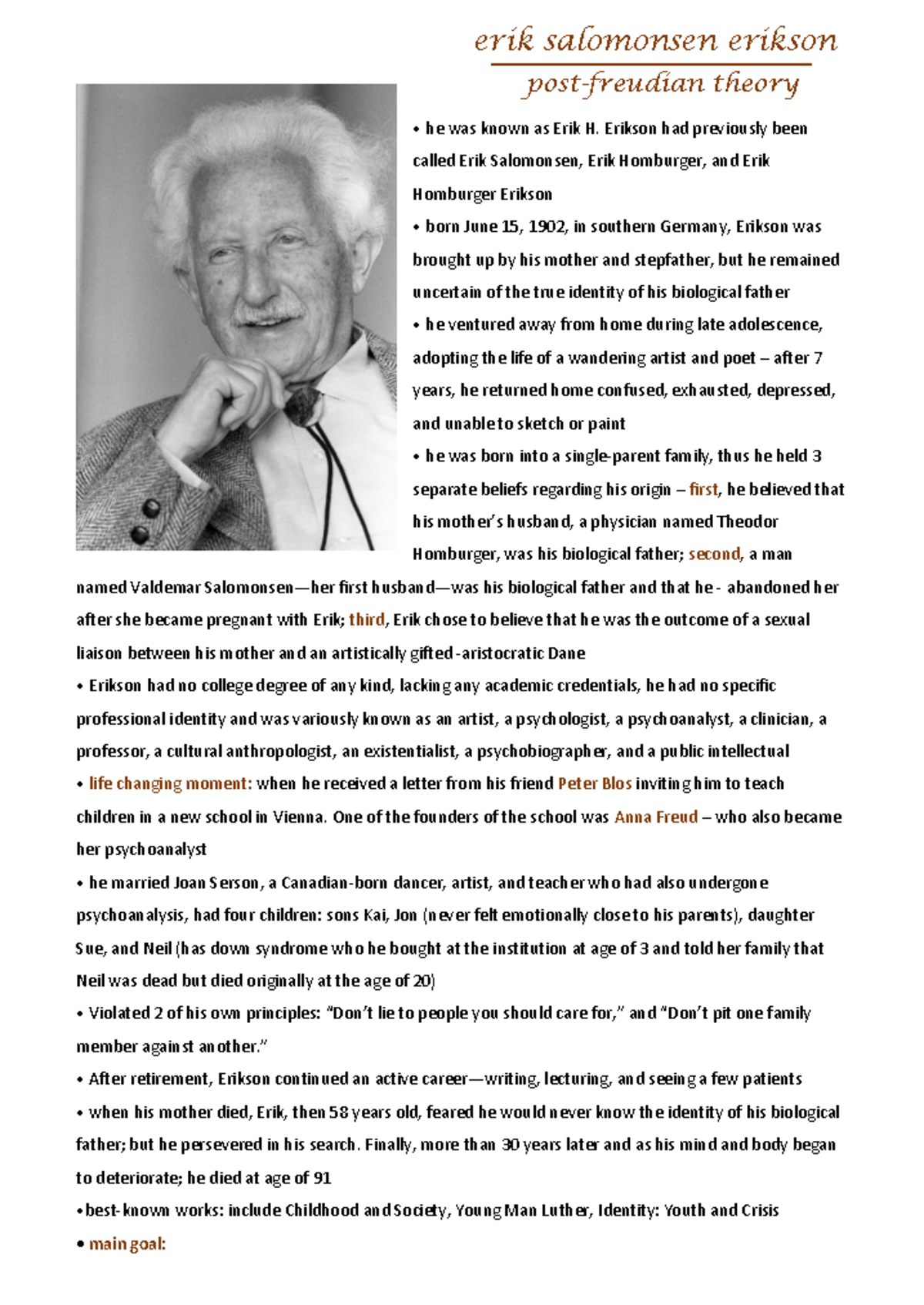 Chapter 7: Erik Erikson's Theories of Personality Overview (Psych 101 ...