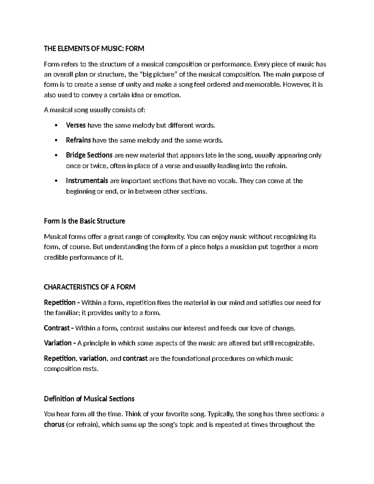 The elements of music: understanding form and structure - Studocu