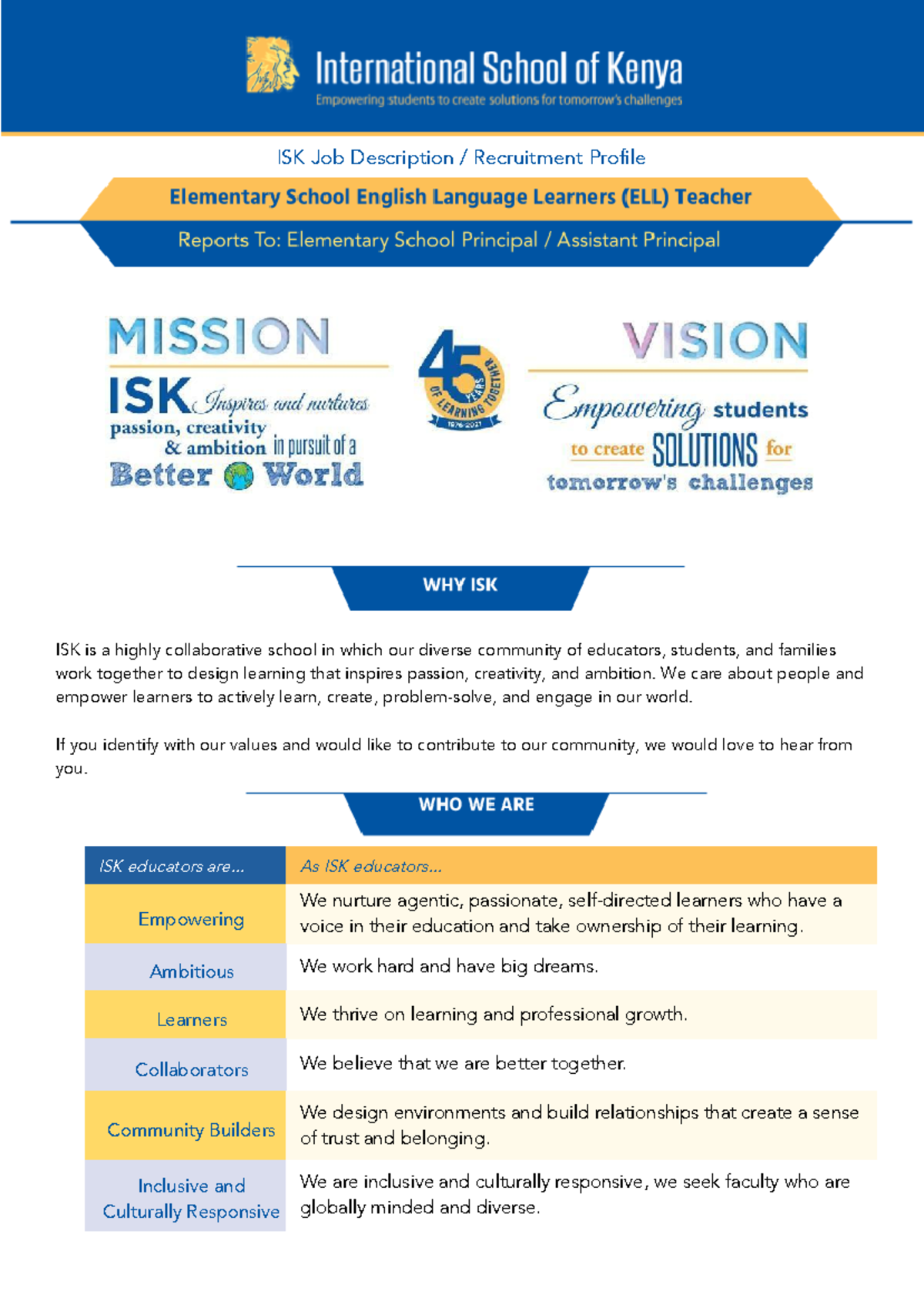 Esellteacher Profile Job Descriptionfor SY 25-26 - ISK Job Description ...