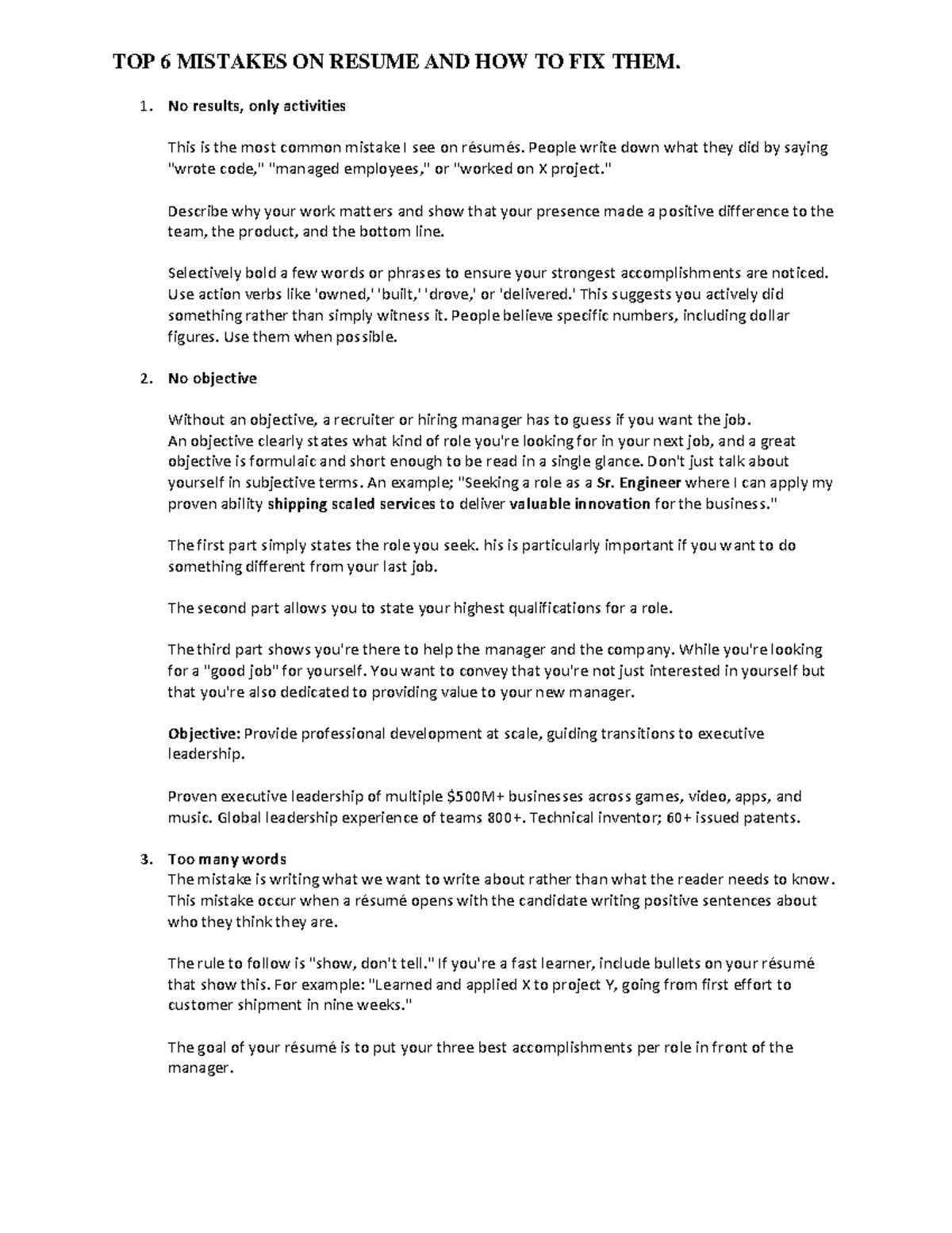 TOP 6 Mistakes ON Resume AND HOW TO FIX THEM - TOP 6 MISTAKES ON RESUME ...