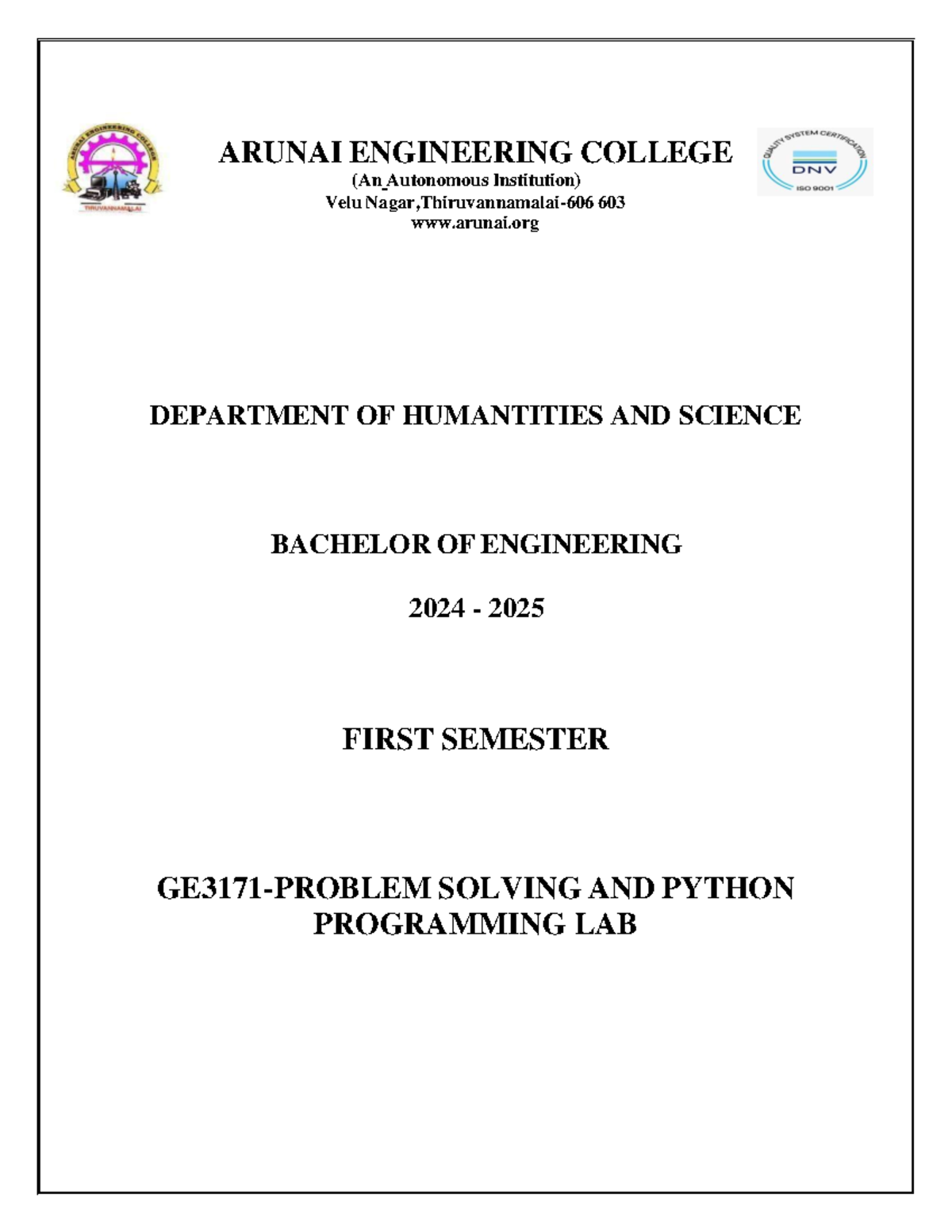 Python LAB 2024-25 - lab manual - ARUNAI ENGINEERING COLLEGE (An ...