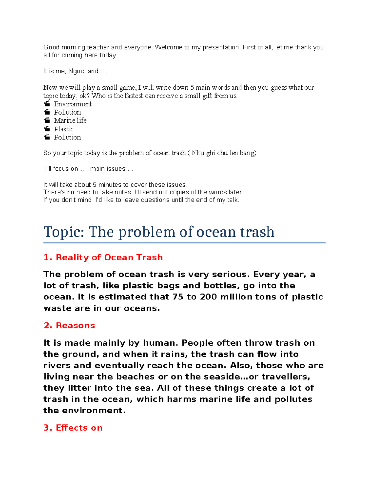 Ocean Trash Presentation: The Impact of Pollution on Marine Life - Studocu