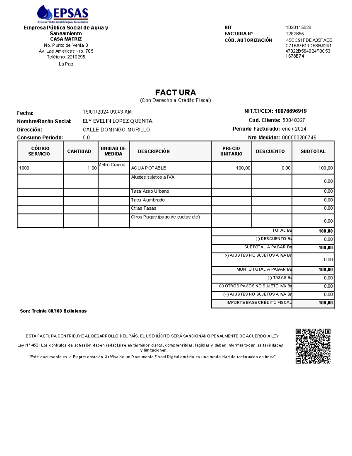 Factura de Agua Potable Emarys y Detalles de Consumo 2024 - Document Preview